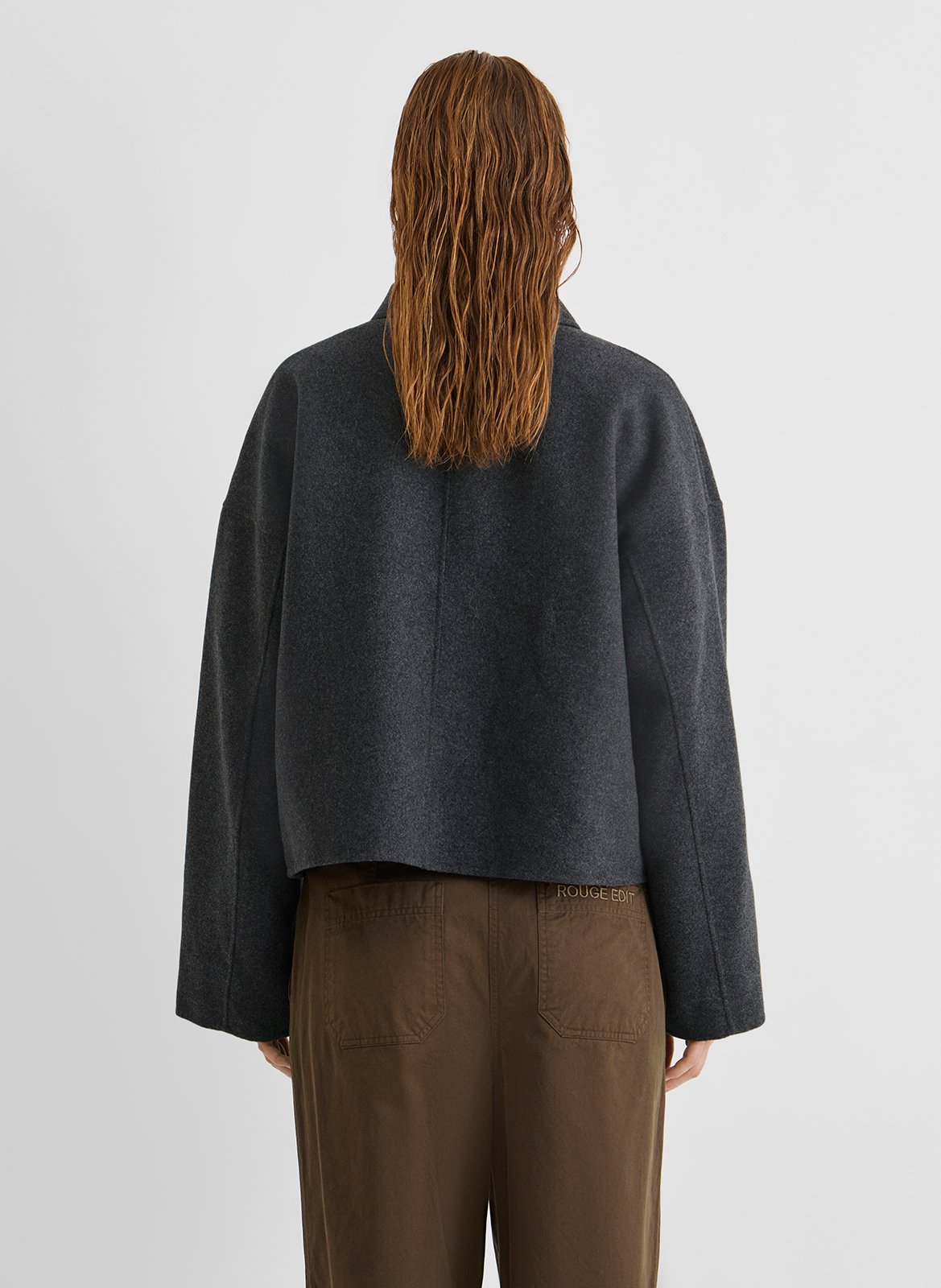 Manteau ample boutonné uni ROUGE EDIT Gris