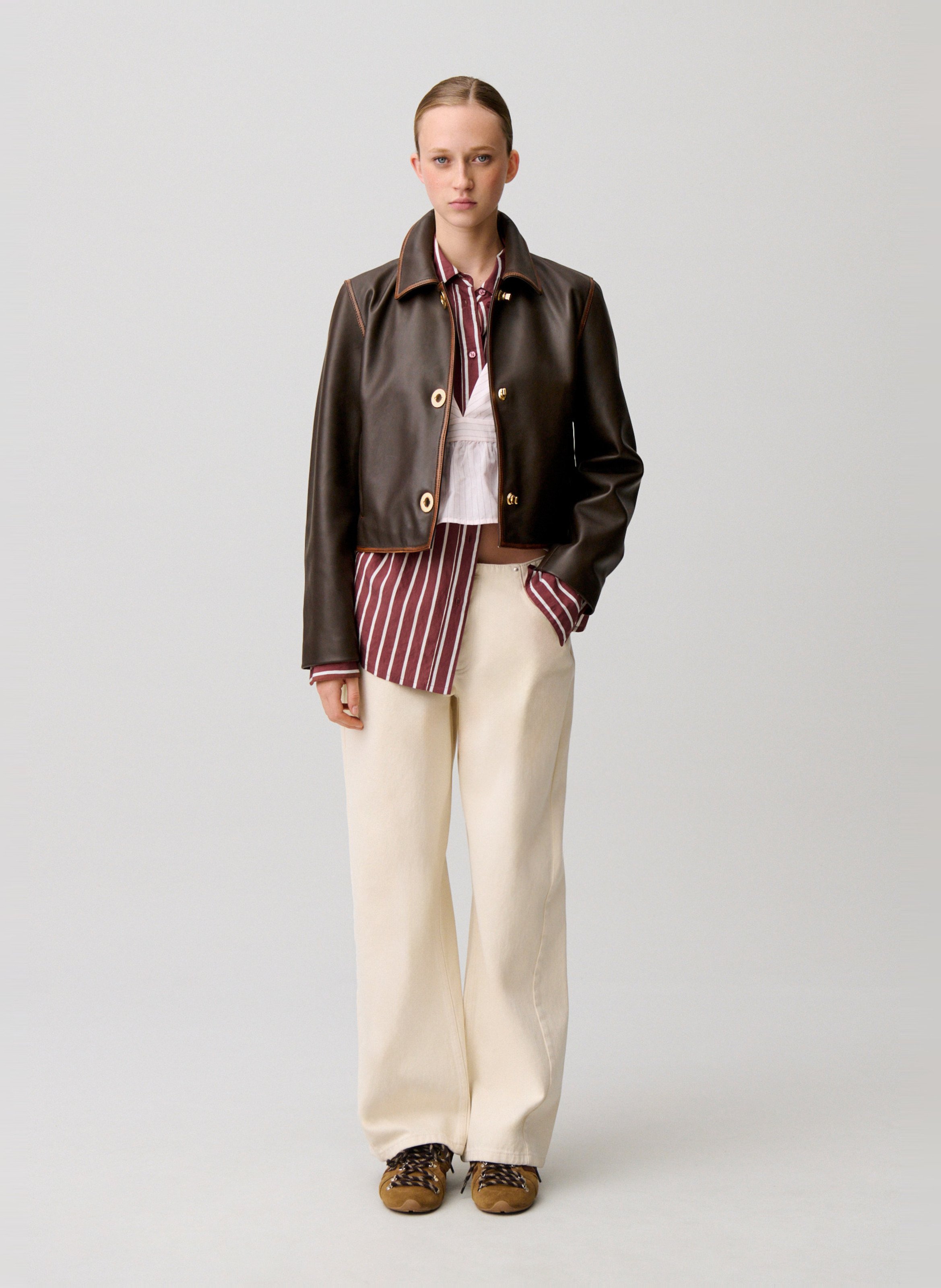 Waxed straight short jacket with buttons CLAUDIE PIERLOT Brown