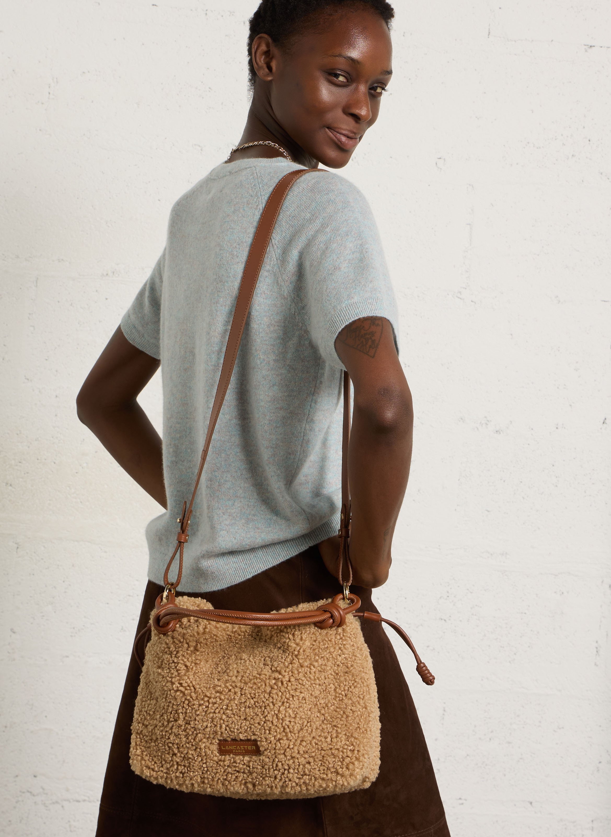 Faux fur handbag LANCASTER PARIS Brown