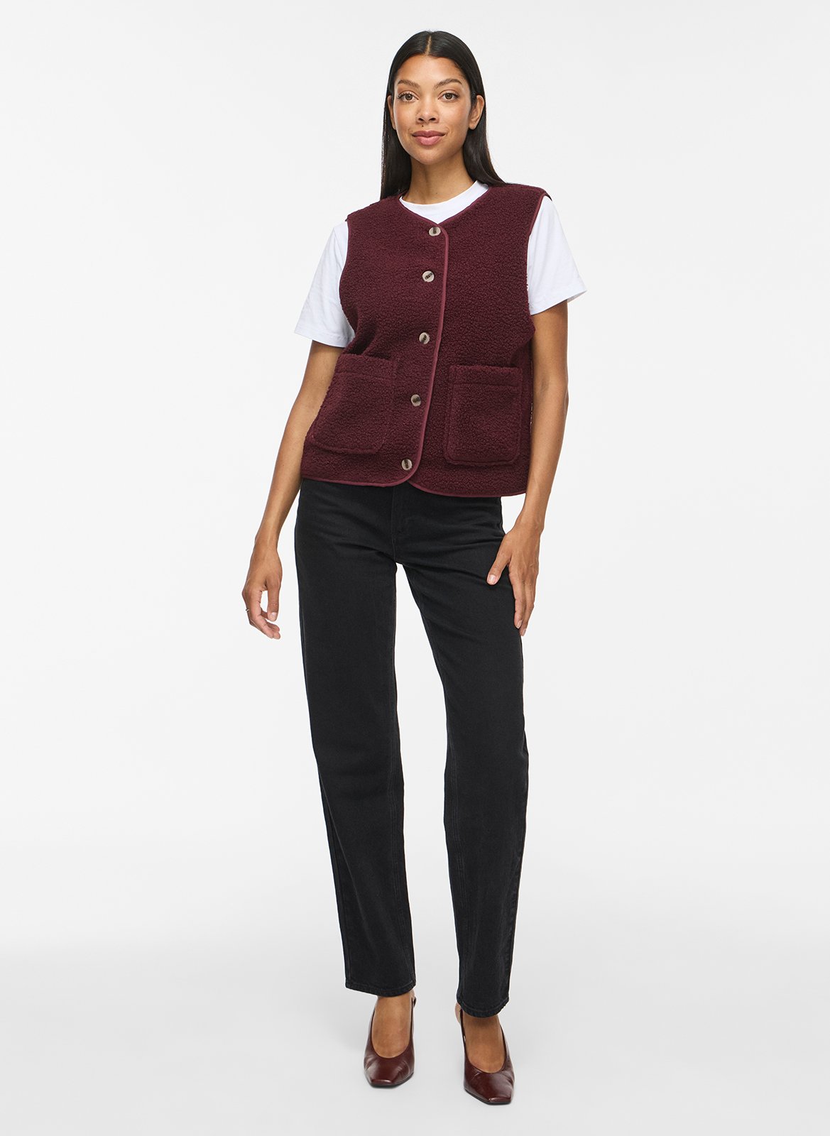 Manteau droit col rond en sherpa VILA Marron