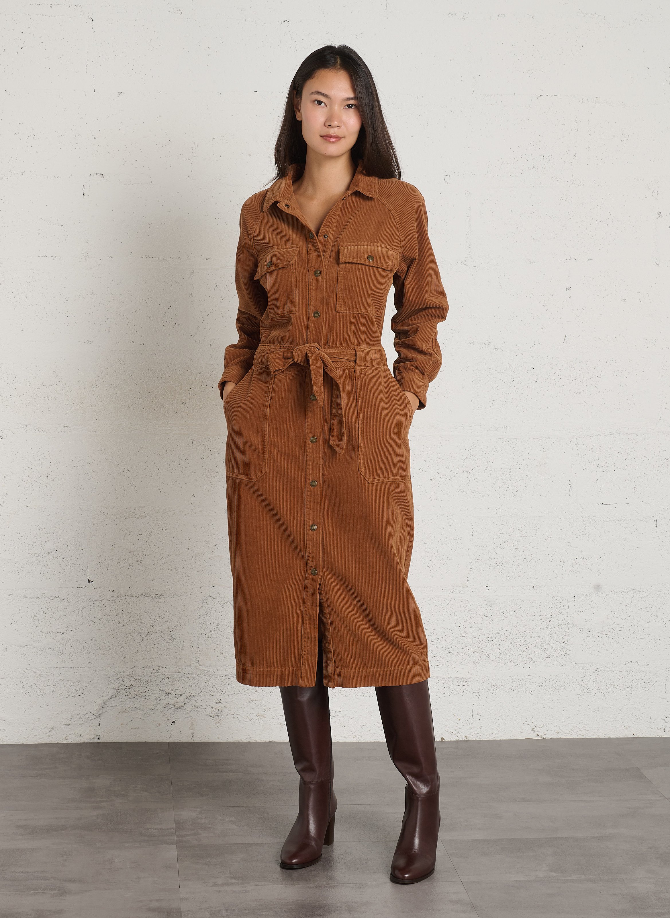 Fitted ribbed cotton dress MAISON 123 Beige
