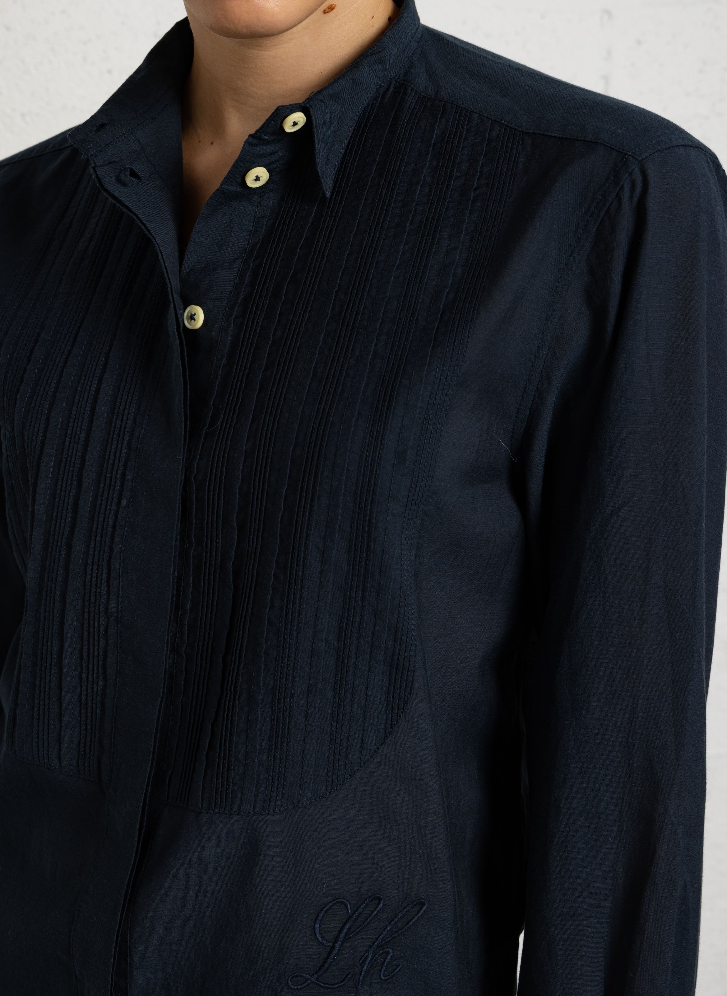 Blouse met plooien in effen katoenmix LEON & HARPER Zwart