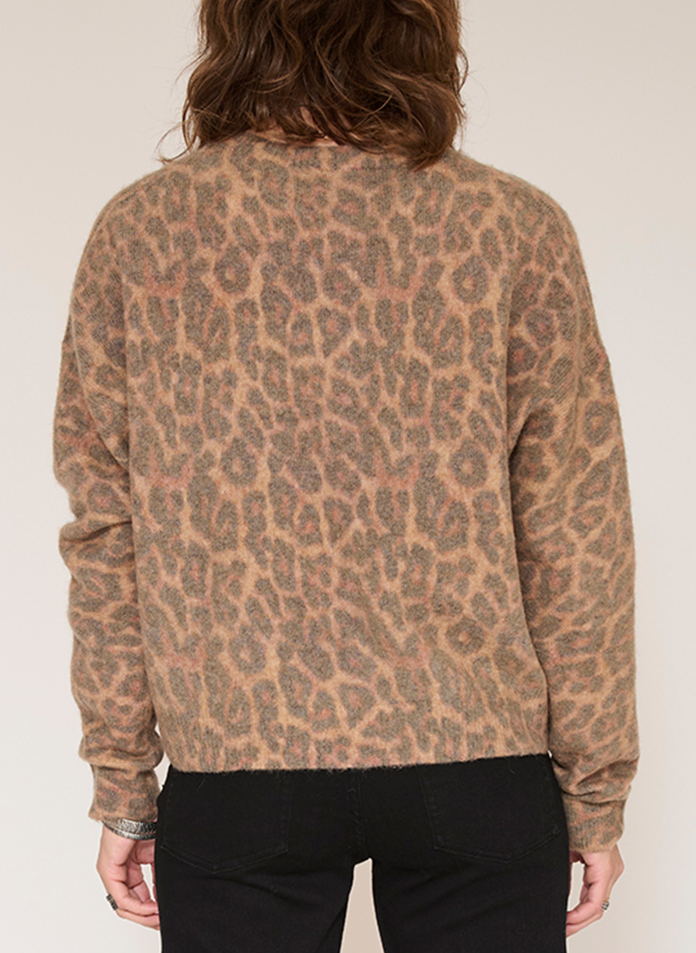 Gerade geschnittener Rundhalspullover mit Animal-Print aus Wollmischung. MKT Braun