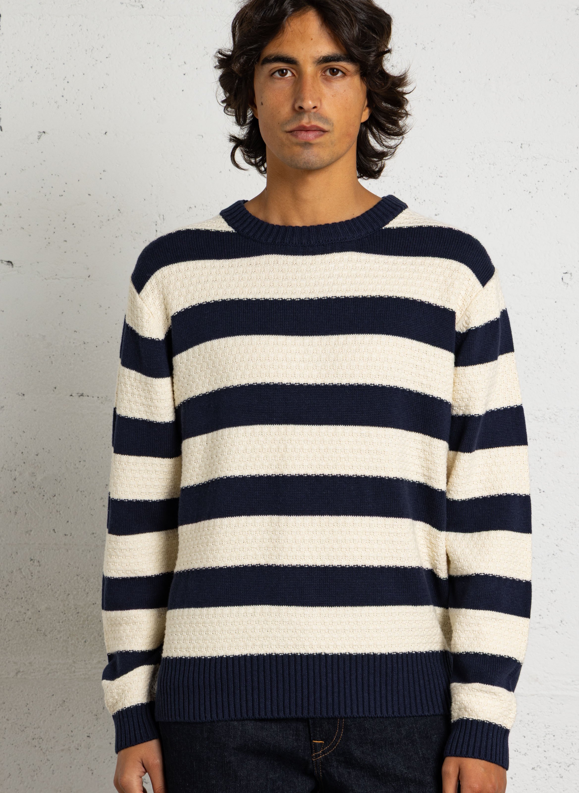 Straight cotton-blend sweater with round neck IKKS Blue
