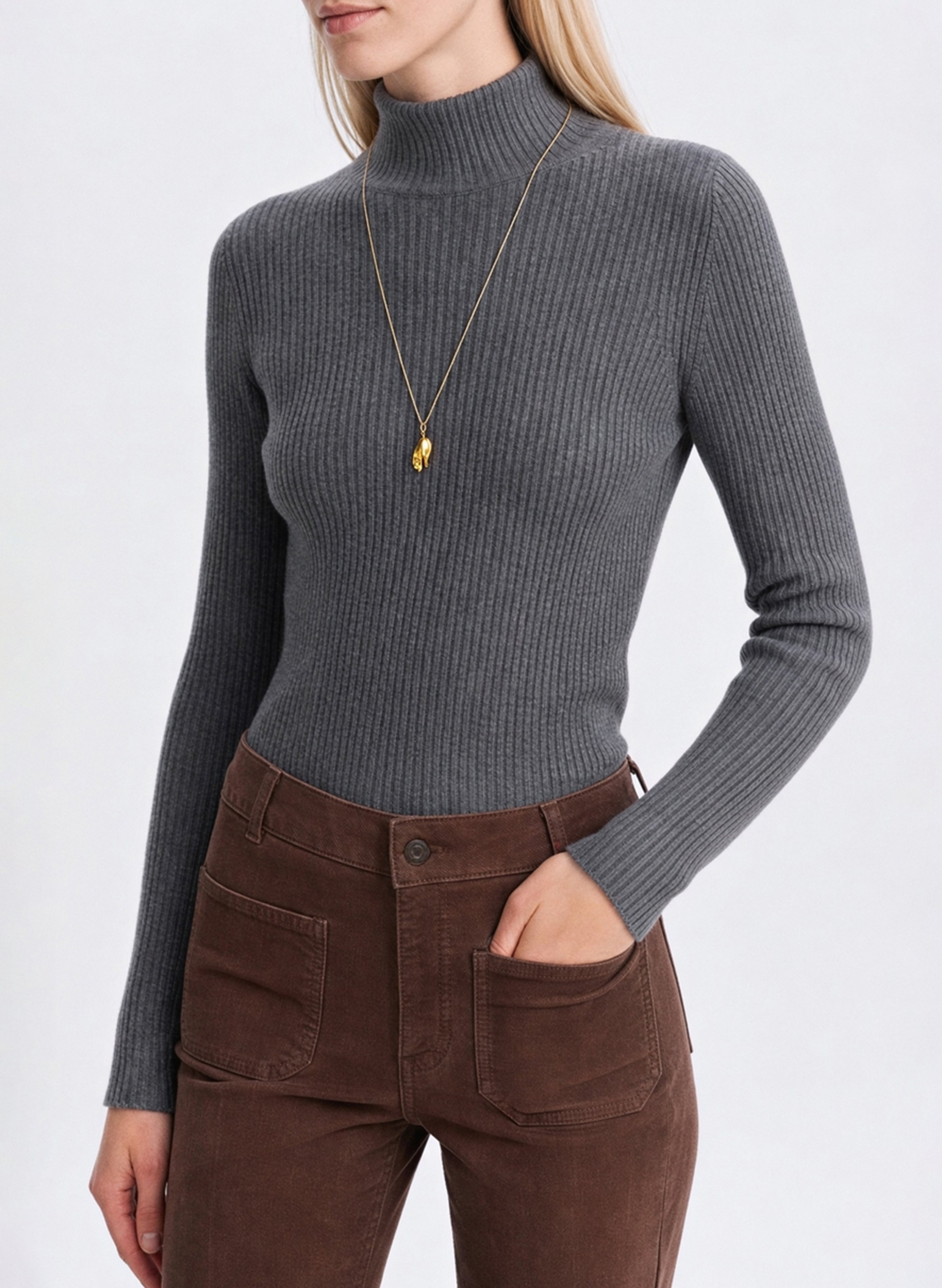 Rippstrick-Pullover mit Stehkragen VANESSA BRUNO Grau