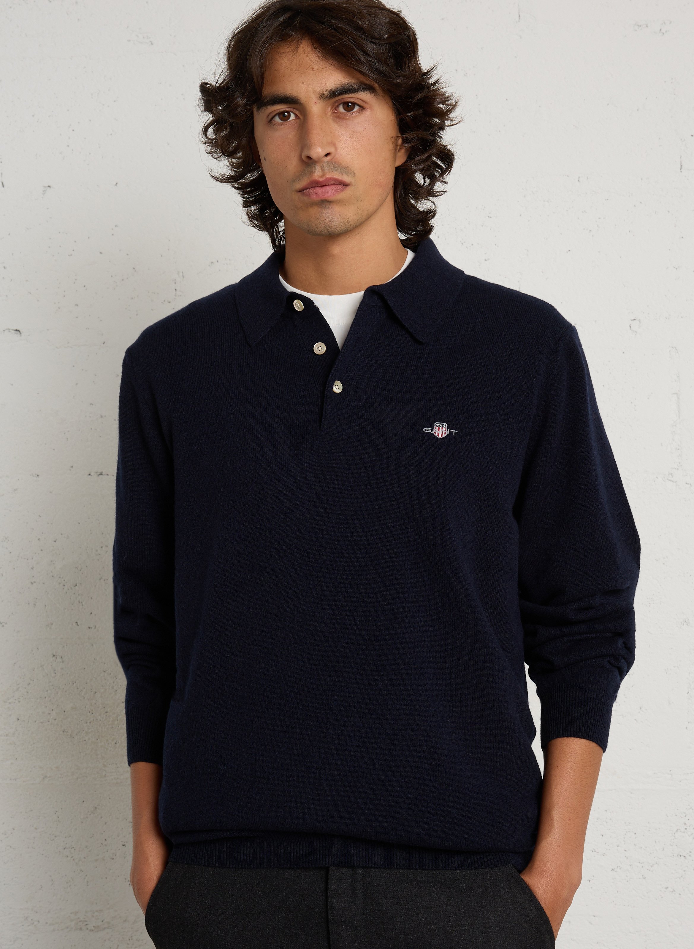Pull droit col polo en laine GANT Bleu