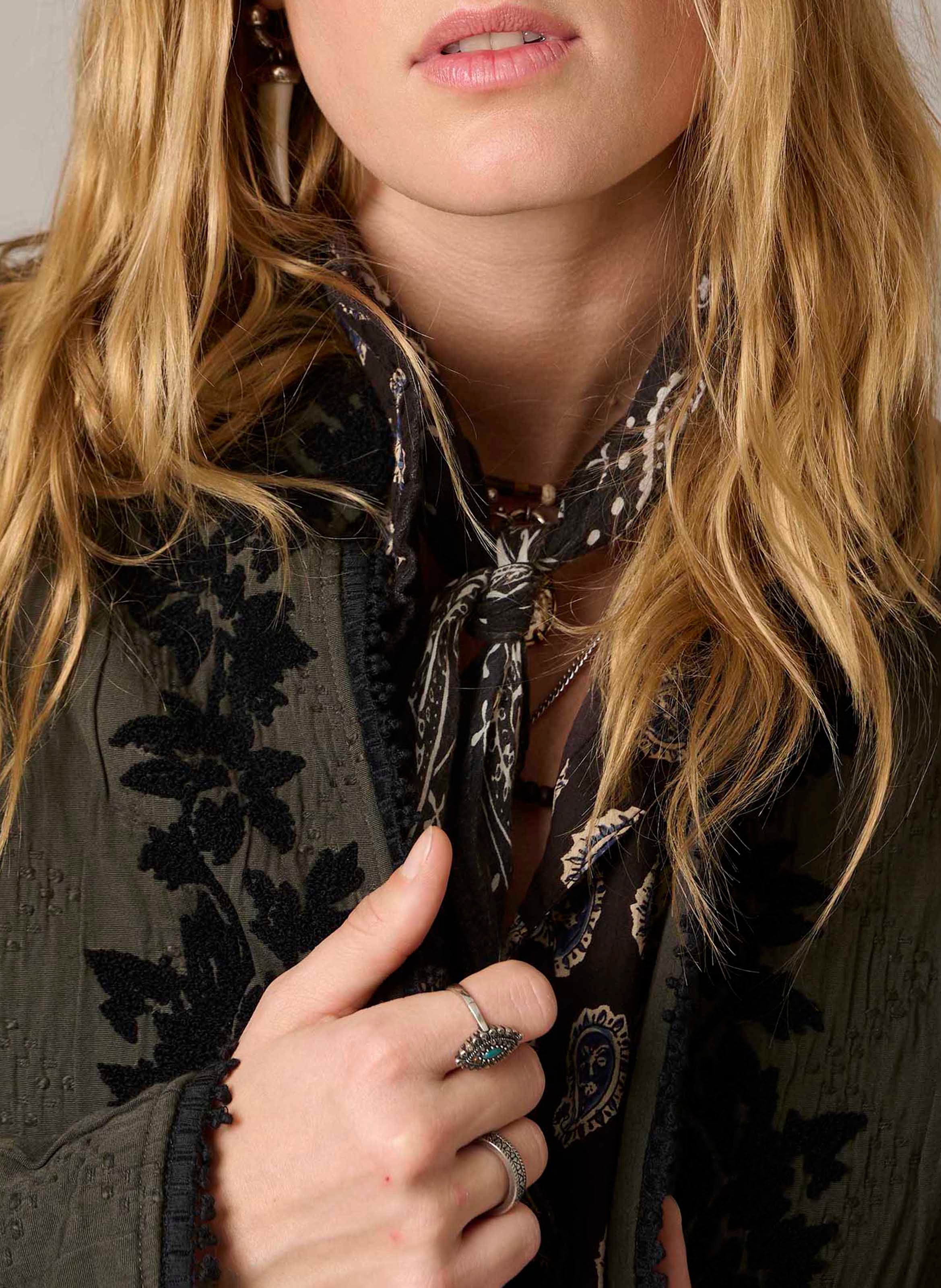Short straight embroidered cotton jacket MKT Khaki
