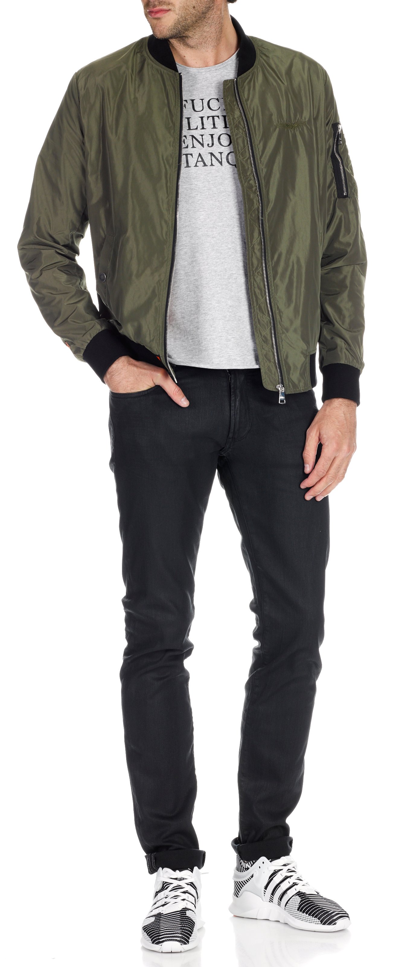 Veste zippée droite unie BOMBERS ORIGINAL Kaki