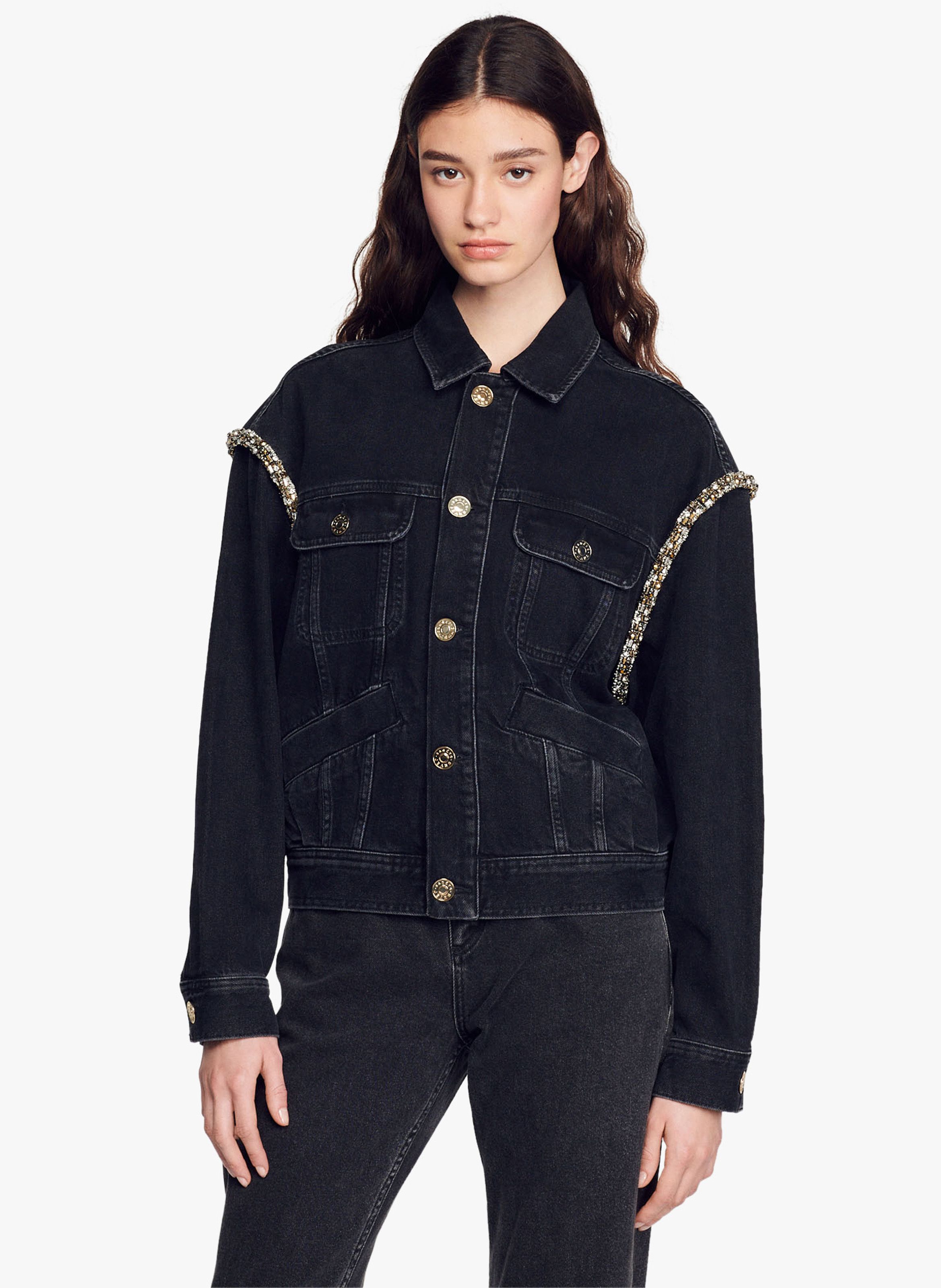 Veste en jean avec jean online noir