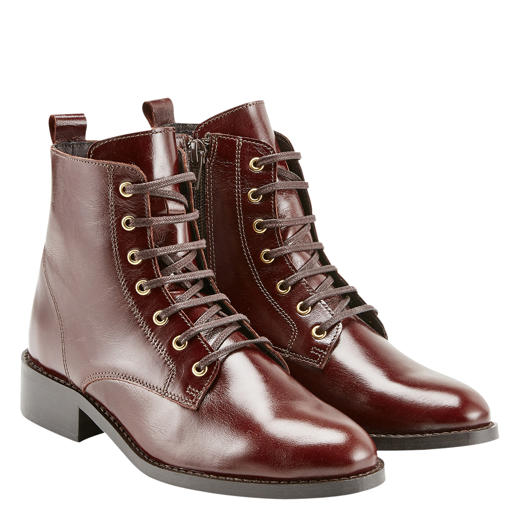 Flat patent leather ankle boots COSMOPARIS Brown