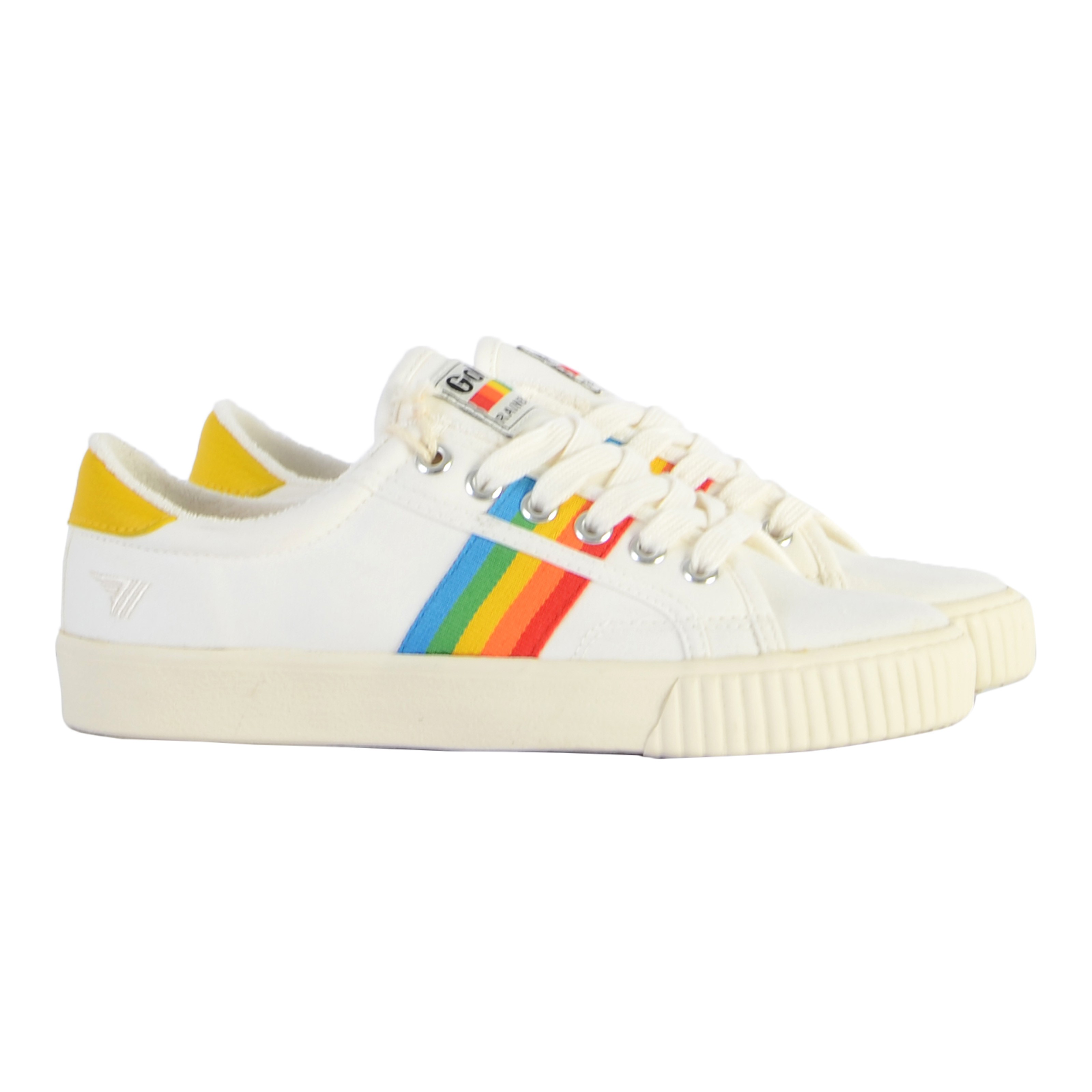 Rainbow leather sneakers by Mark Cox. GOLA White