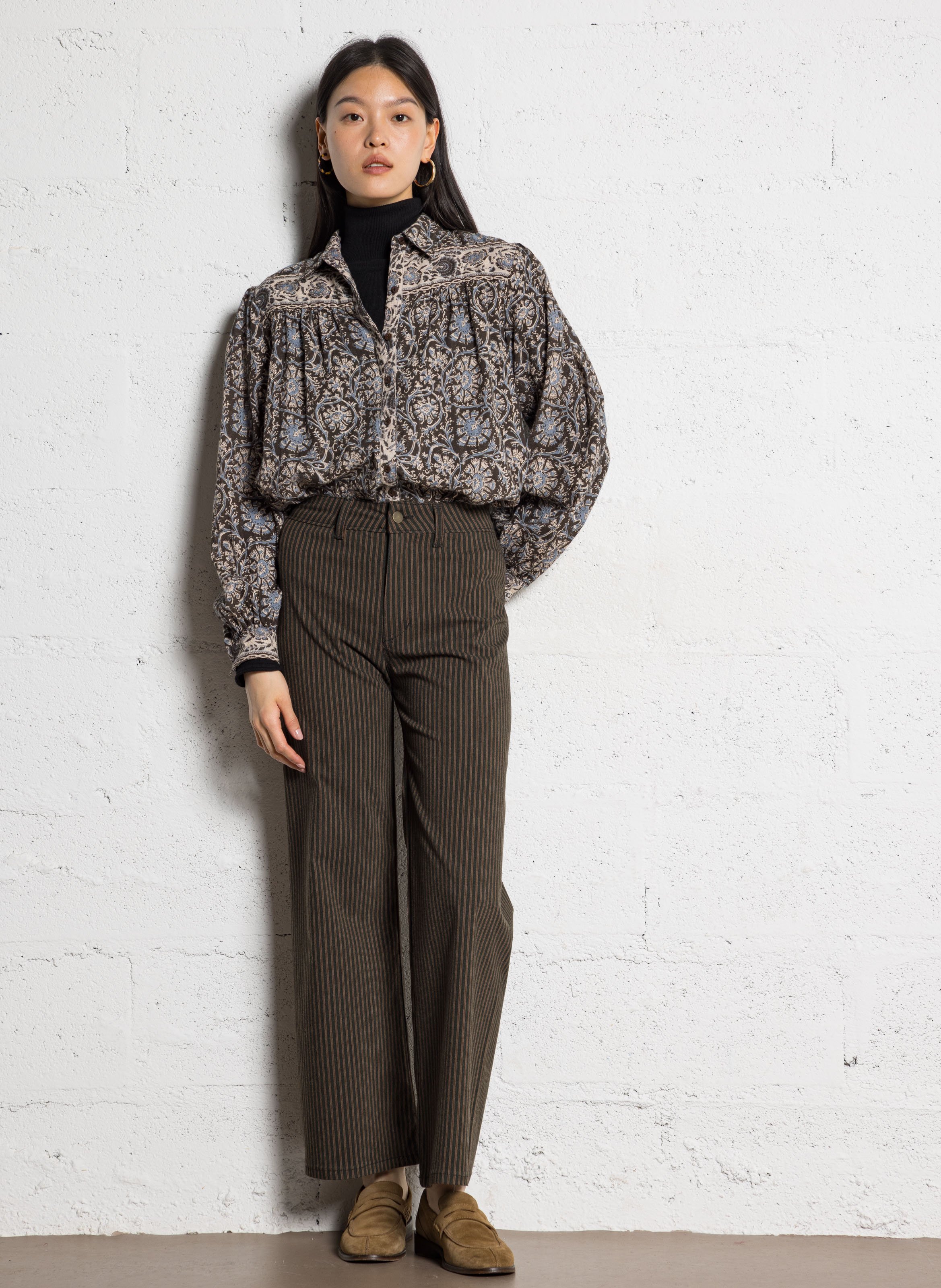 Striped wide-leg pants MAISON HOTEL Brown