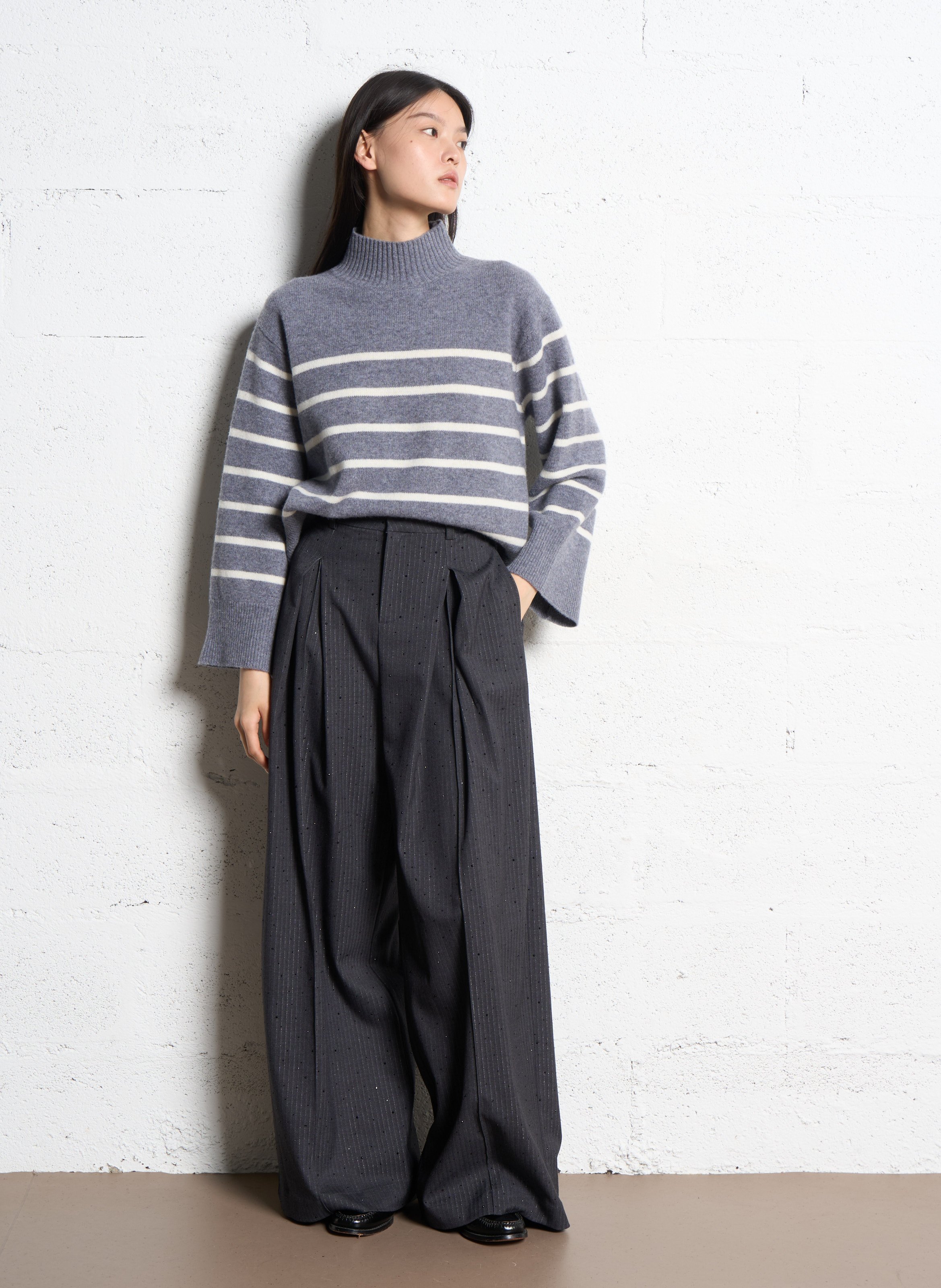 Pantalon large à rayures SUNCOO Gris