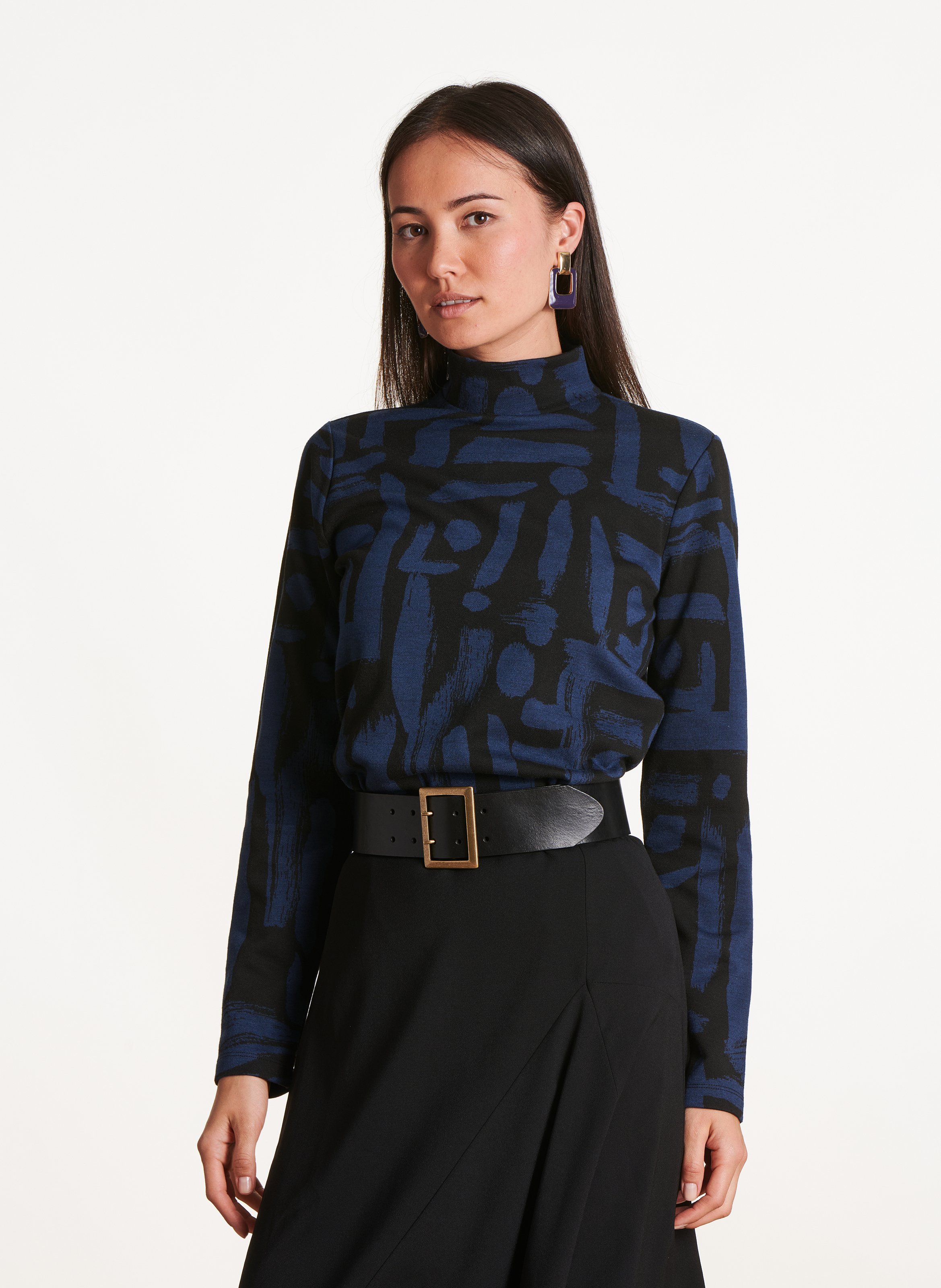 High-neck printed top in blended recycled fibers LA FEE MARABOUTEE Multicolored