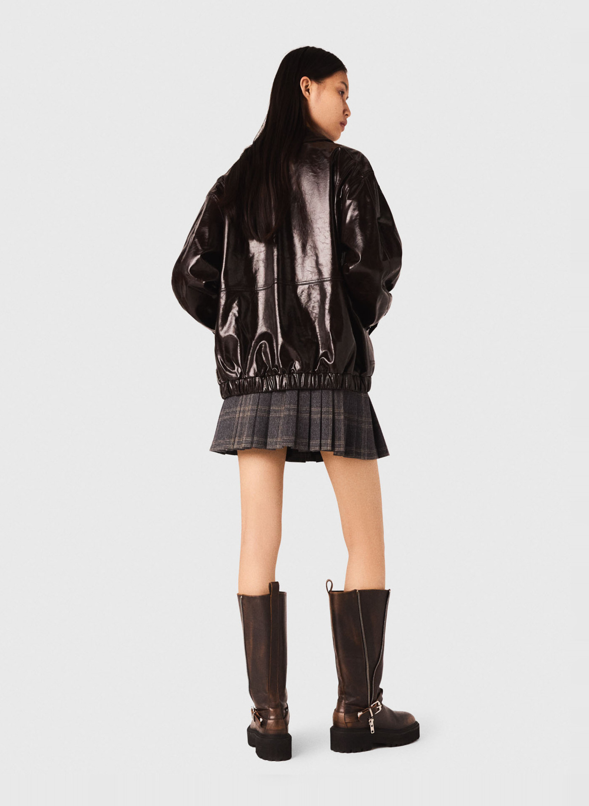 Straight patent leather jacket with cutouts MAJE Brown