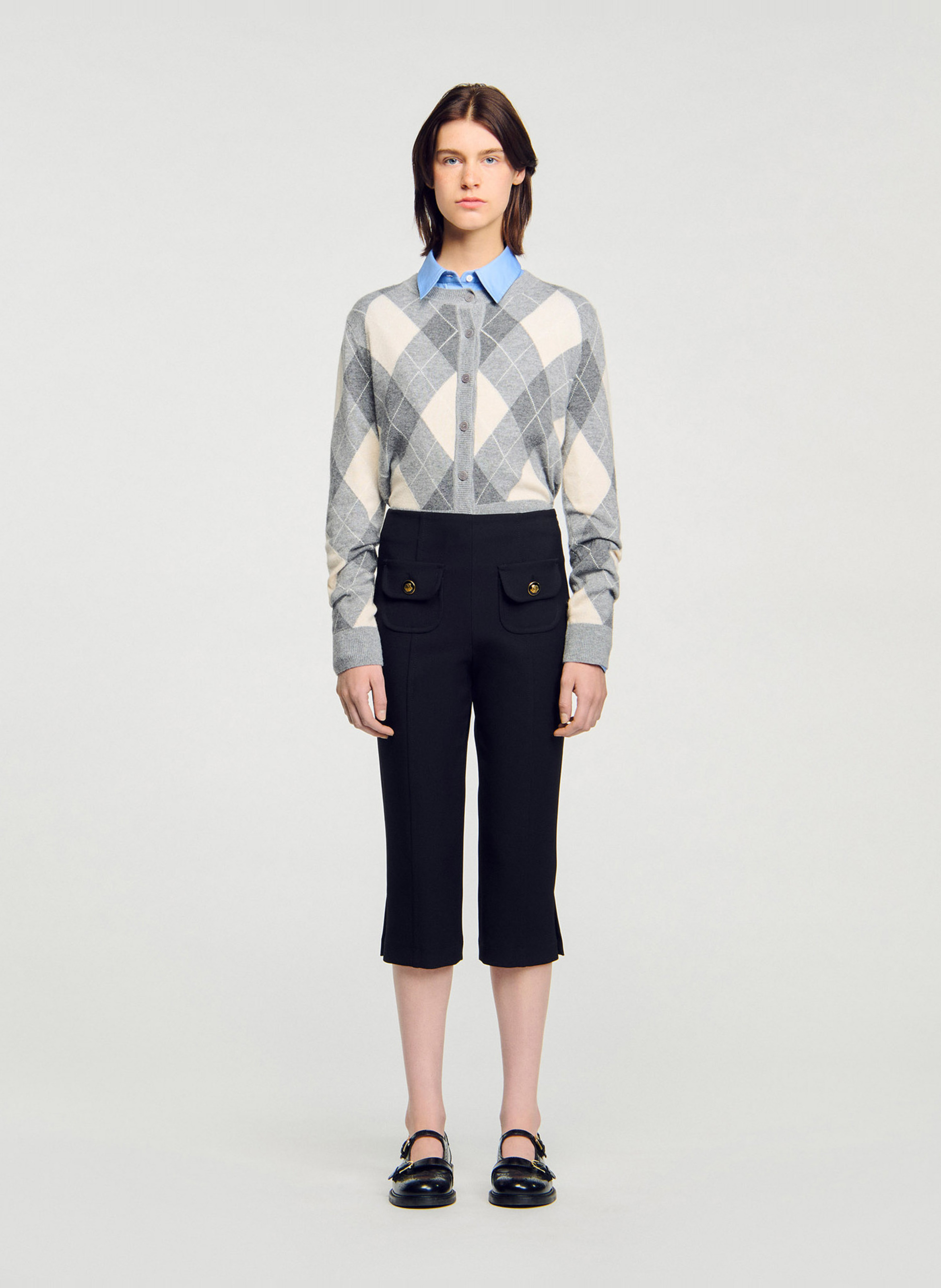 Solid color cropped pants with buttoned pockets SANDRO Black
