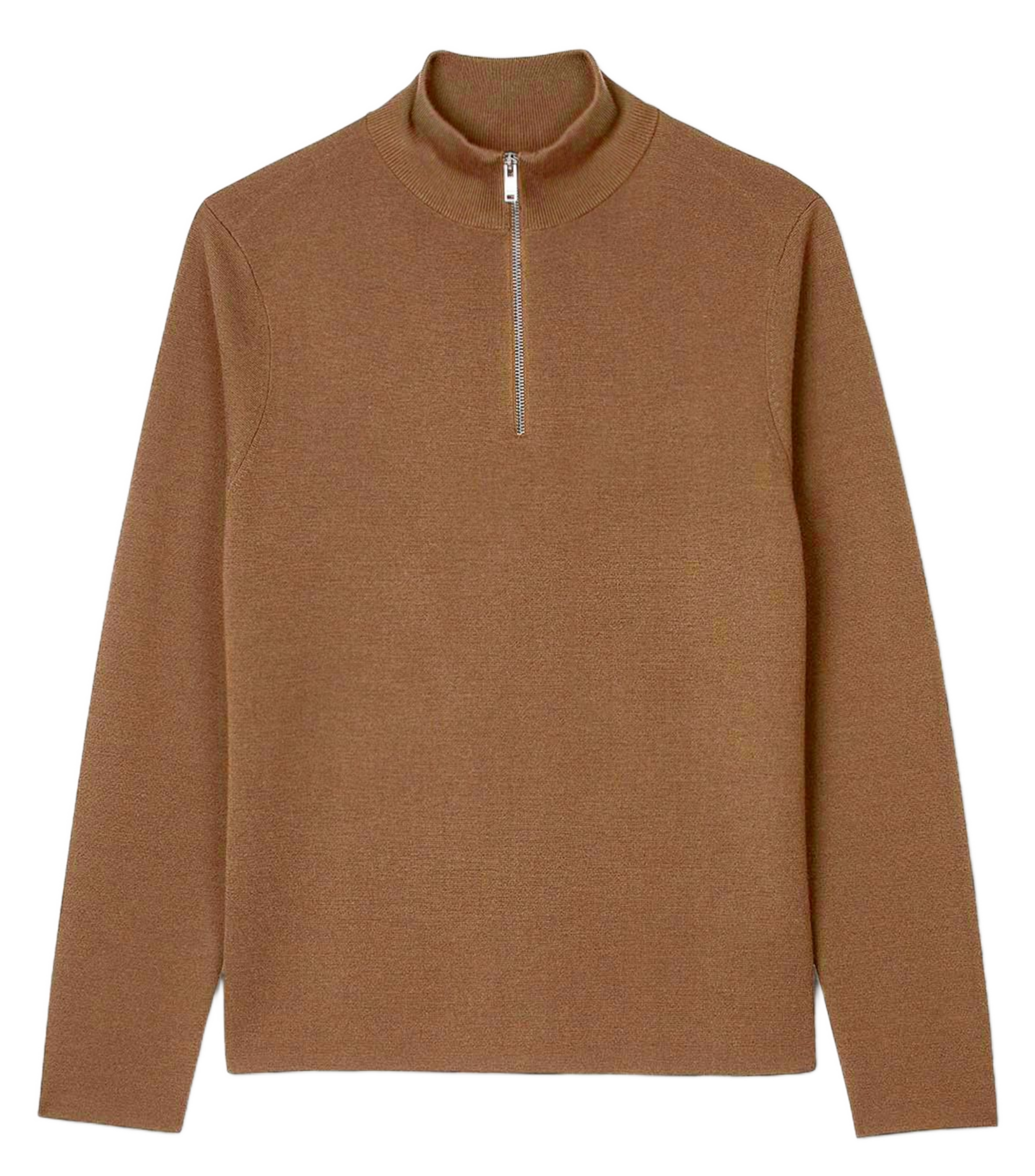 High-neck wool sweater with zip Beige