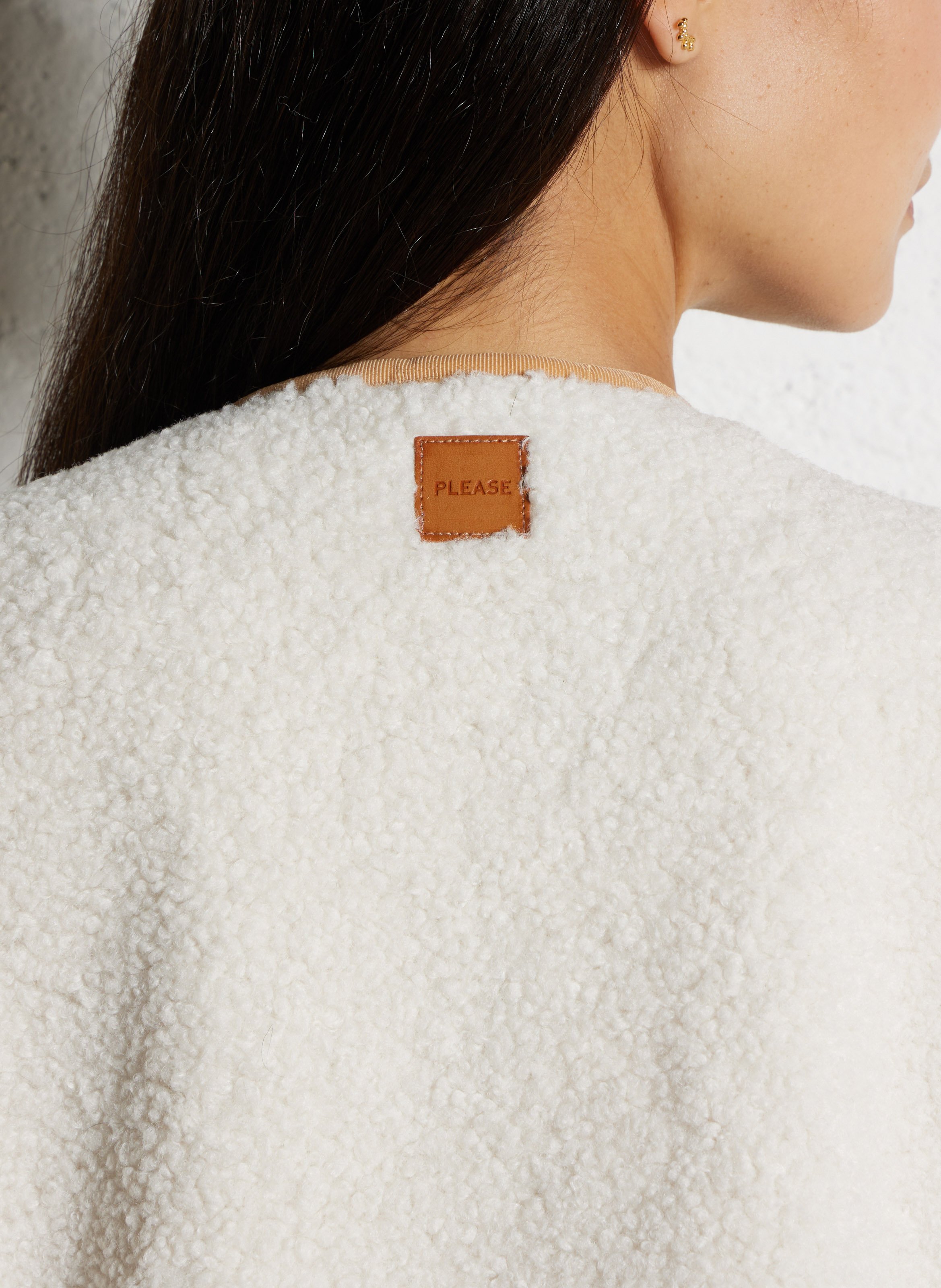 Veste col V en sherpa PLEASE Beige