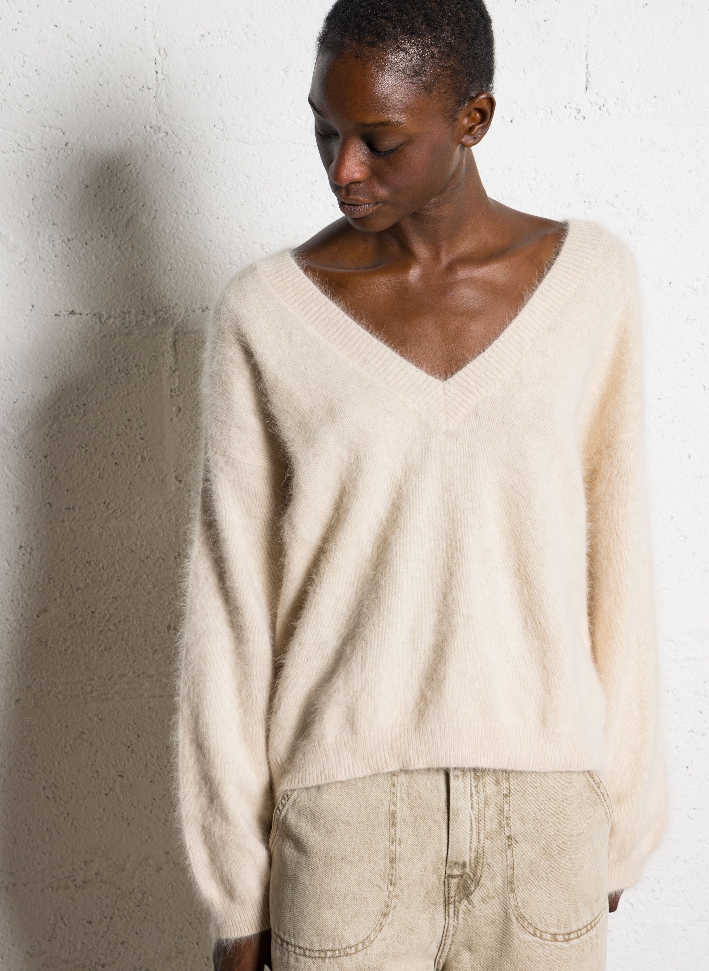 Pull devant dos ample en laine mélangée BELLEROSE Beige