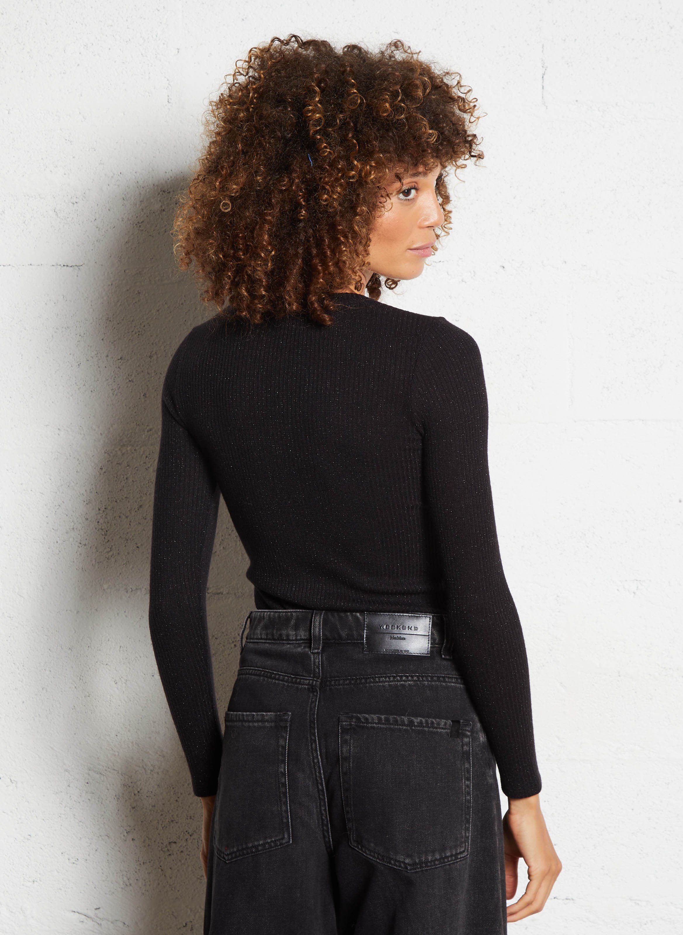 Tee-shirt droit col rond métallisé I CODE Noir