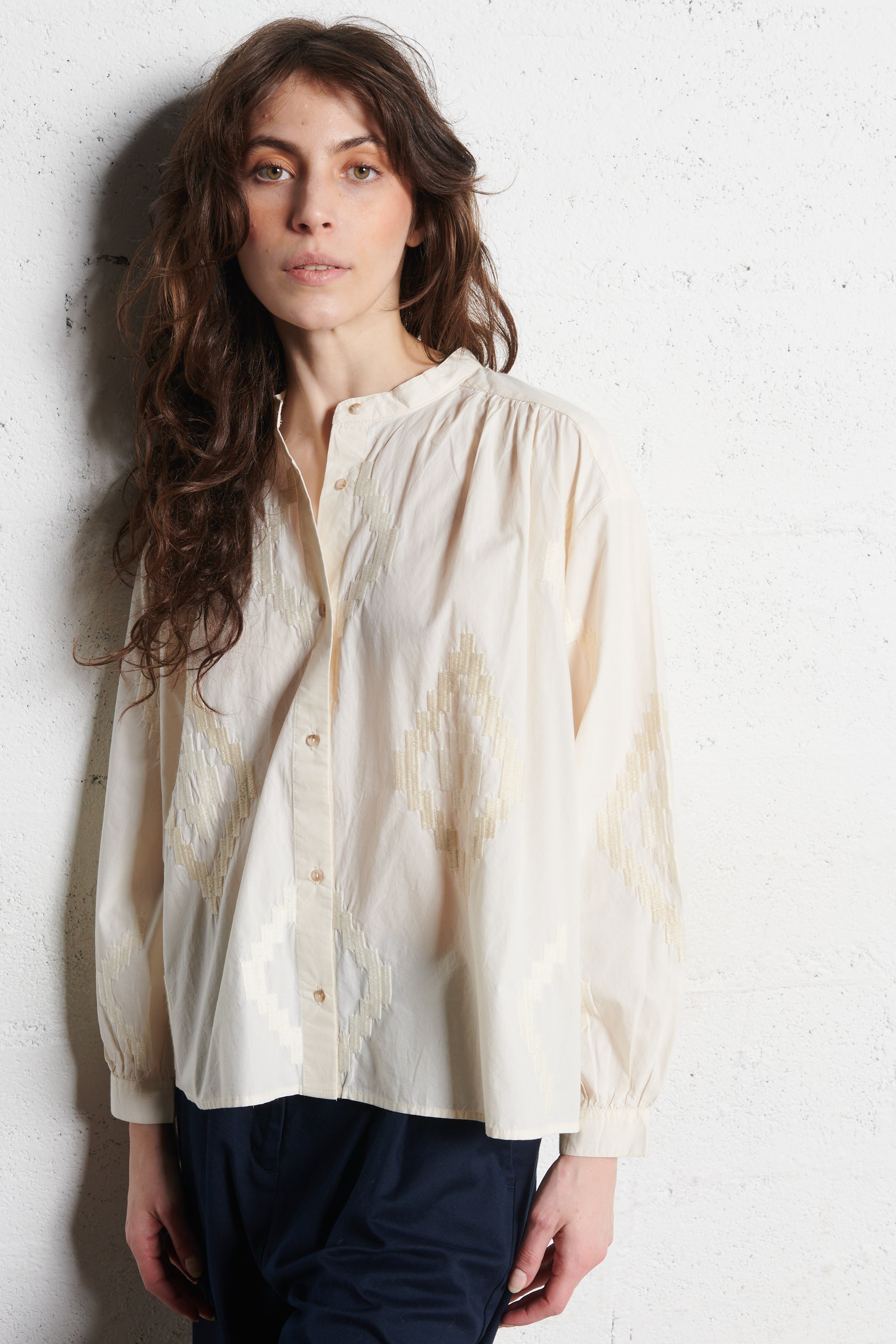 Cotton blouse with mandarin collar SACRECOEUR Beige