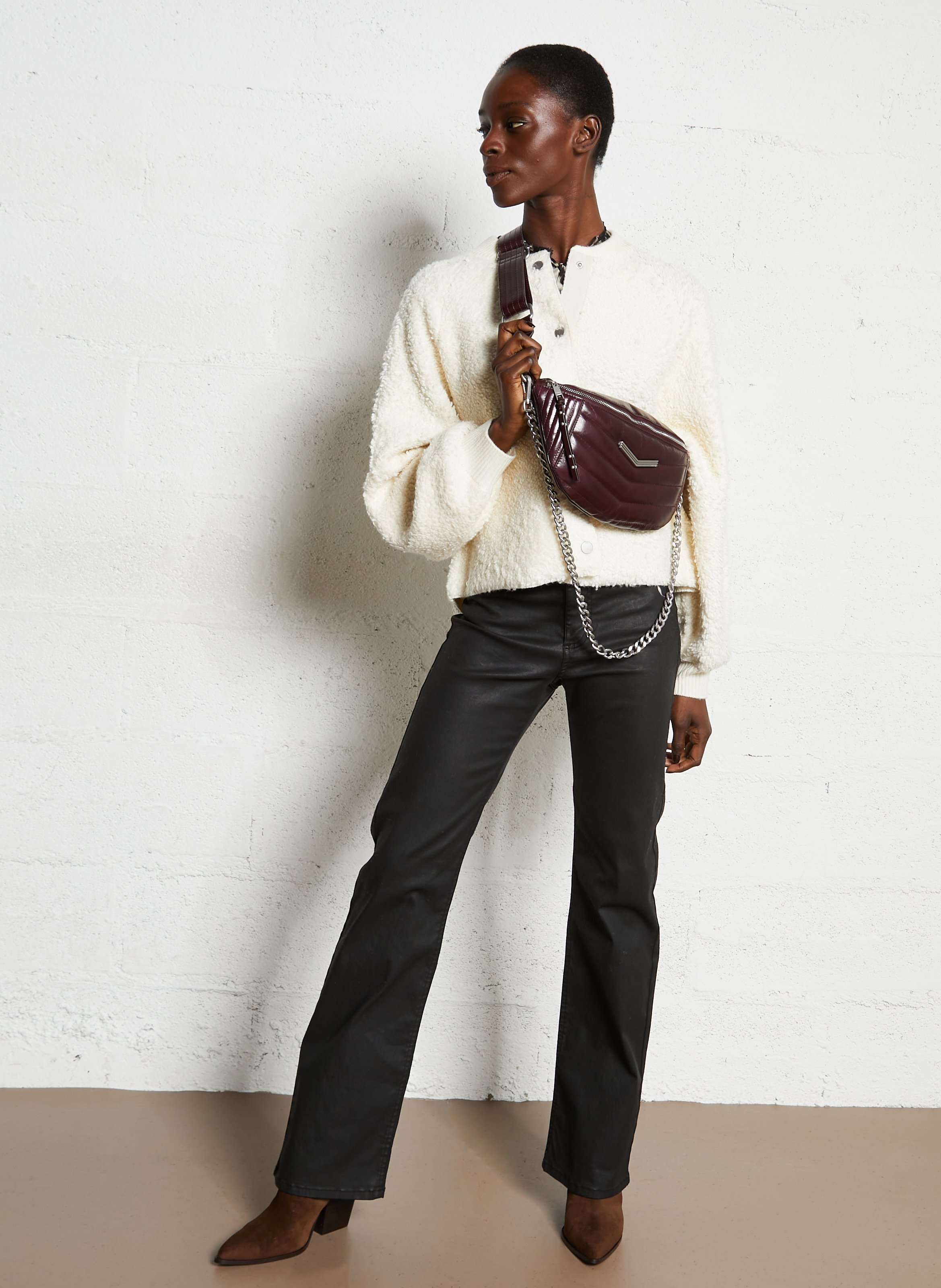 Quilted leather zip-up waist bag IKKS Purple