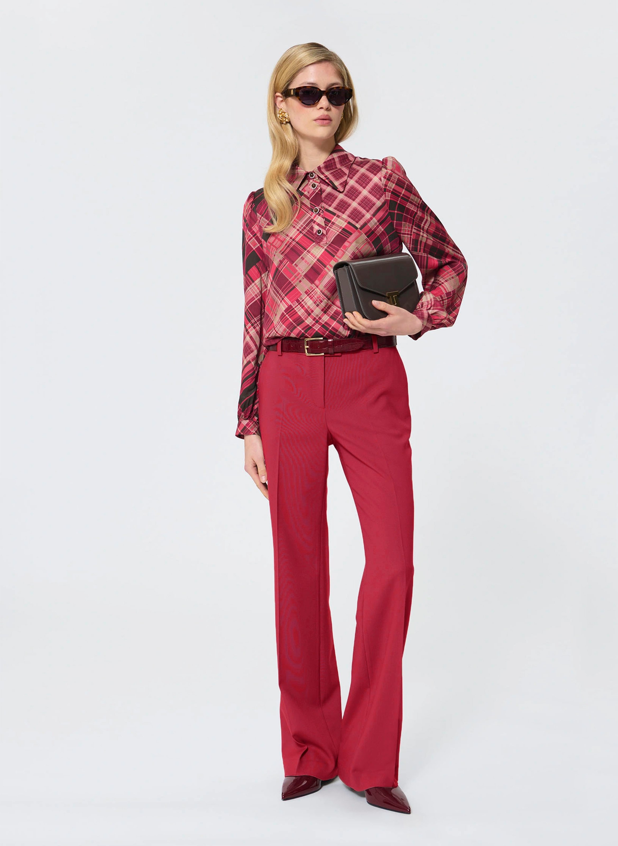 Pantalon droit en laine TARA JARMON Rouge
