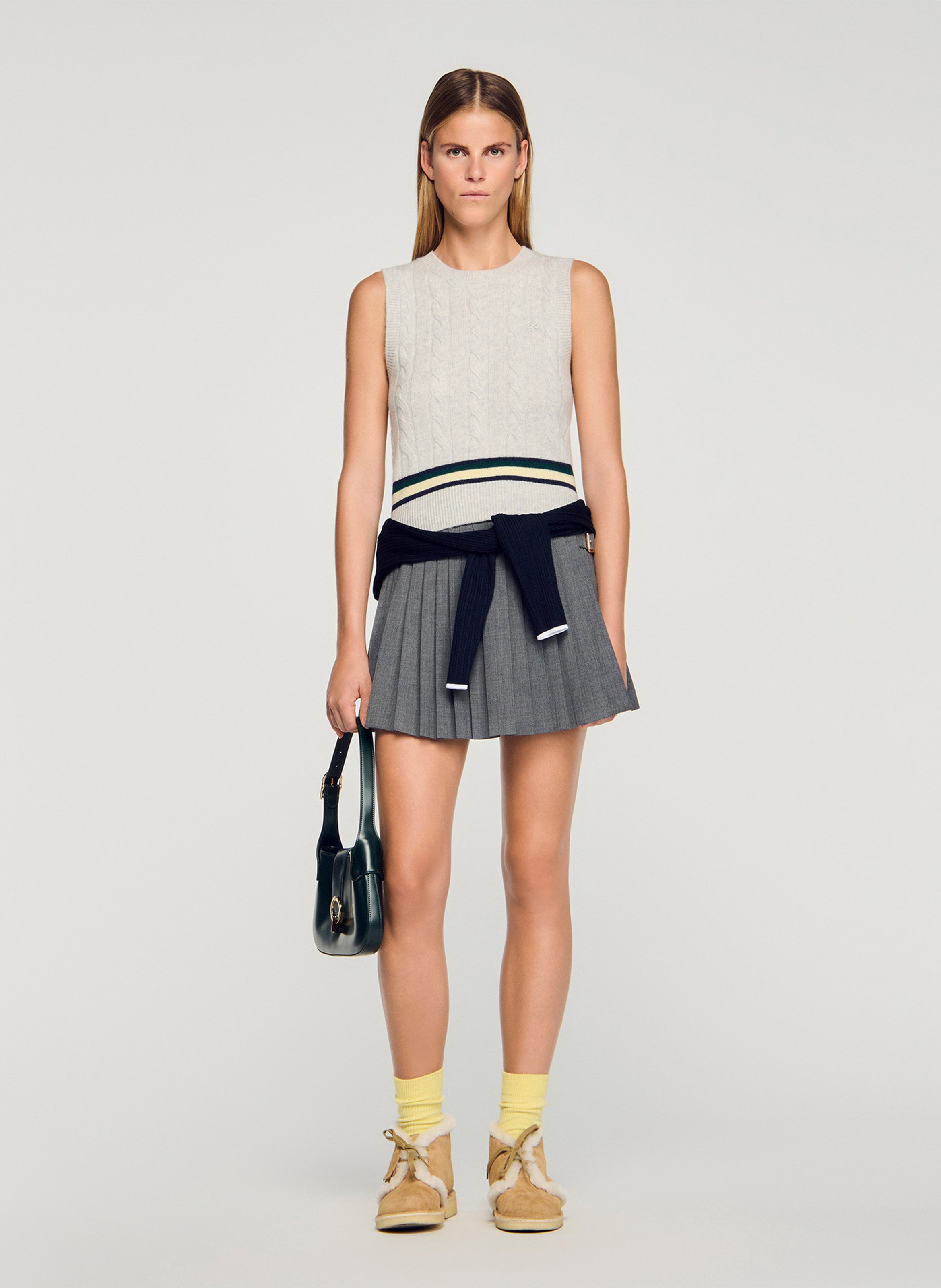 Plain pleated short skirt SANDRO Grey
