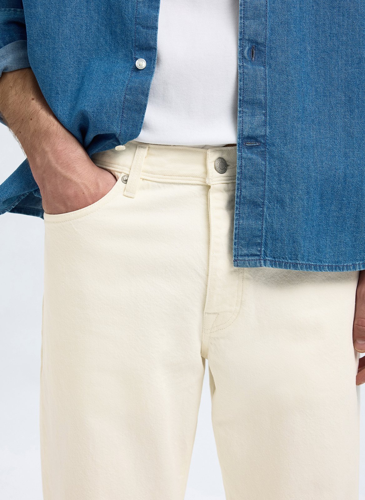 Straight organic cotton-blend jeans SELECTED White