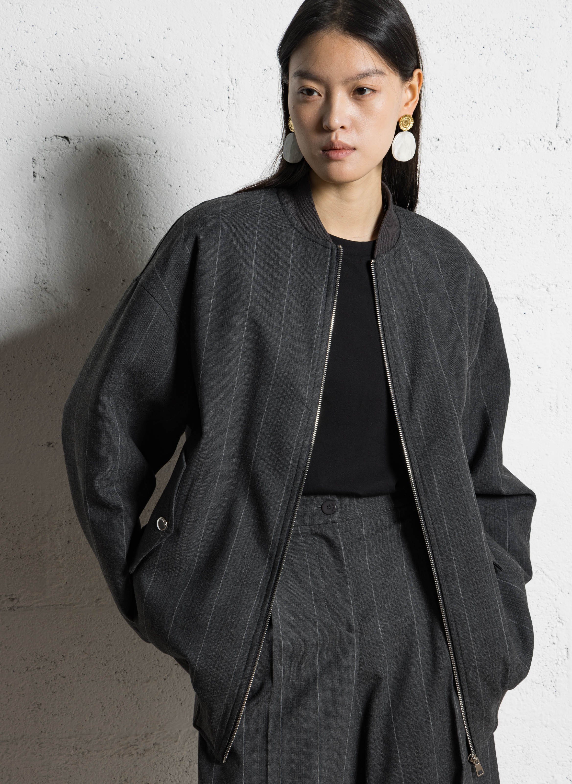 Blouson ample col teddy rayé  IMPERIAL Gris