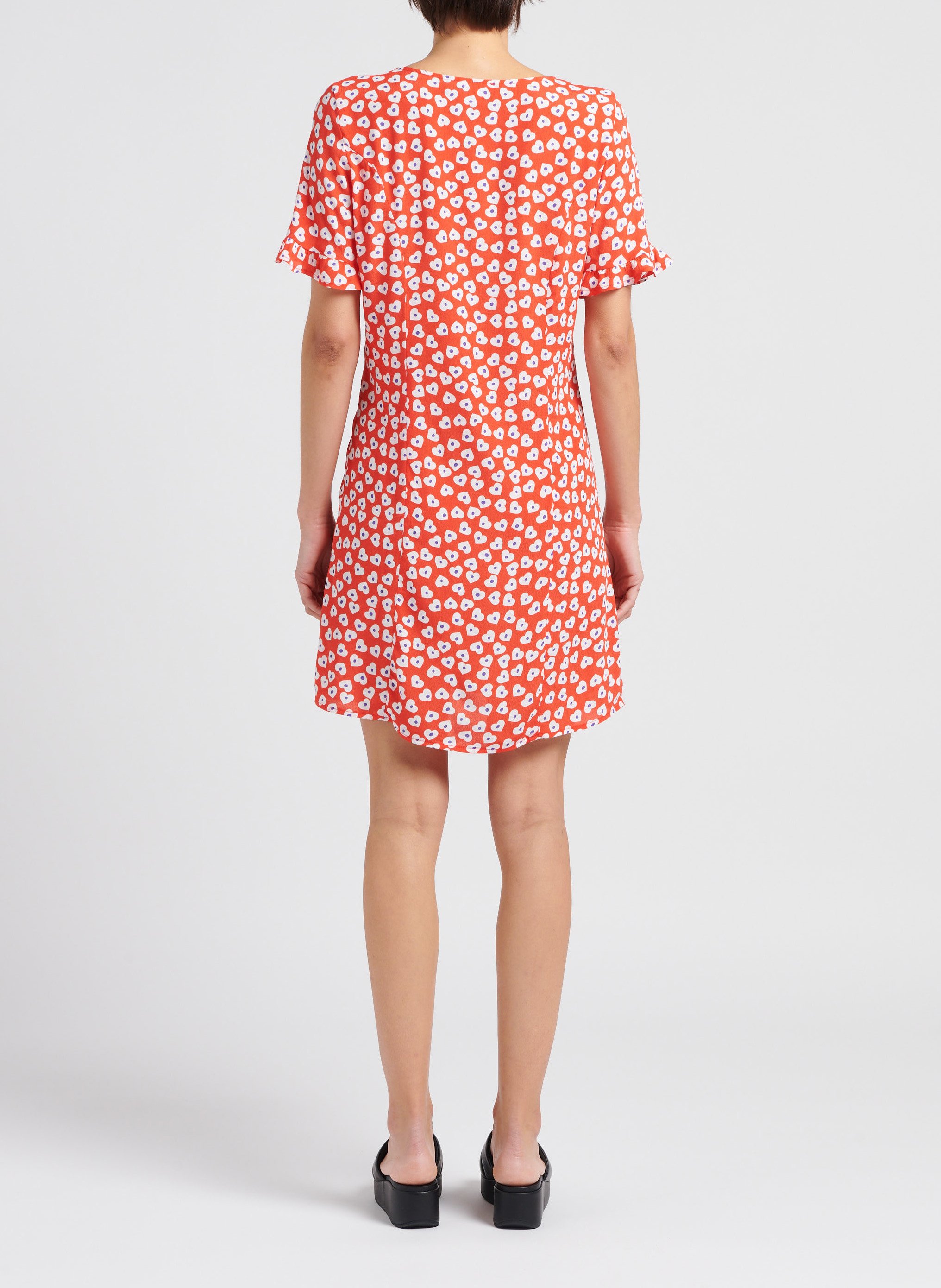 Printed viscose V-neck midi dress PIECES Red