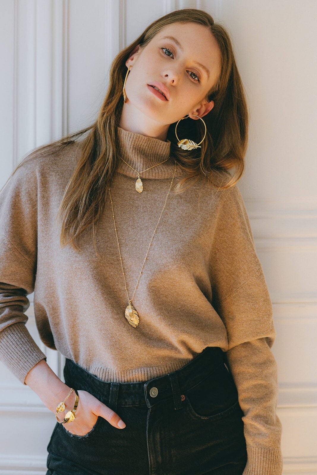 Silver-plated leaf hoop earrings MONSIEUR SIMONE Silver