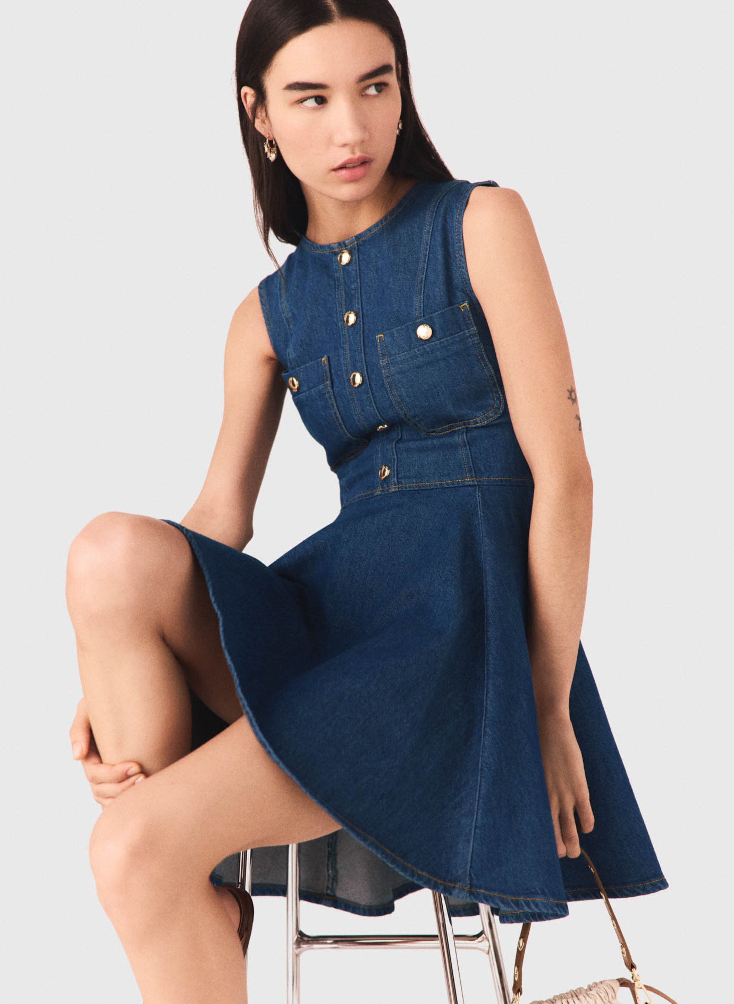 Sleeveless short denim dress MAJE Blue