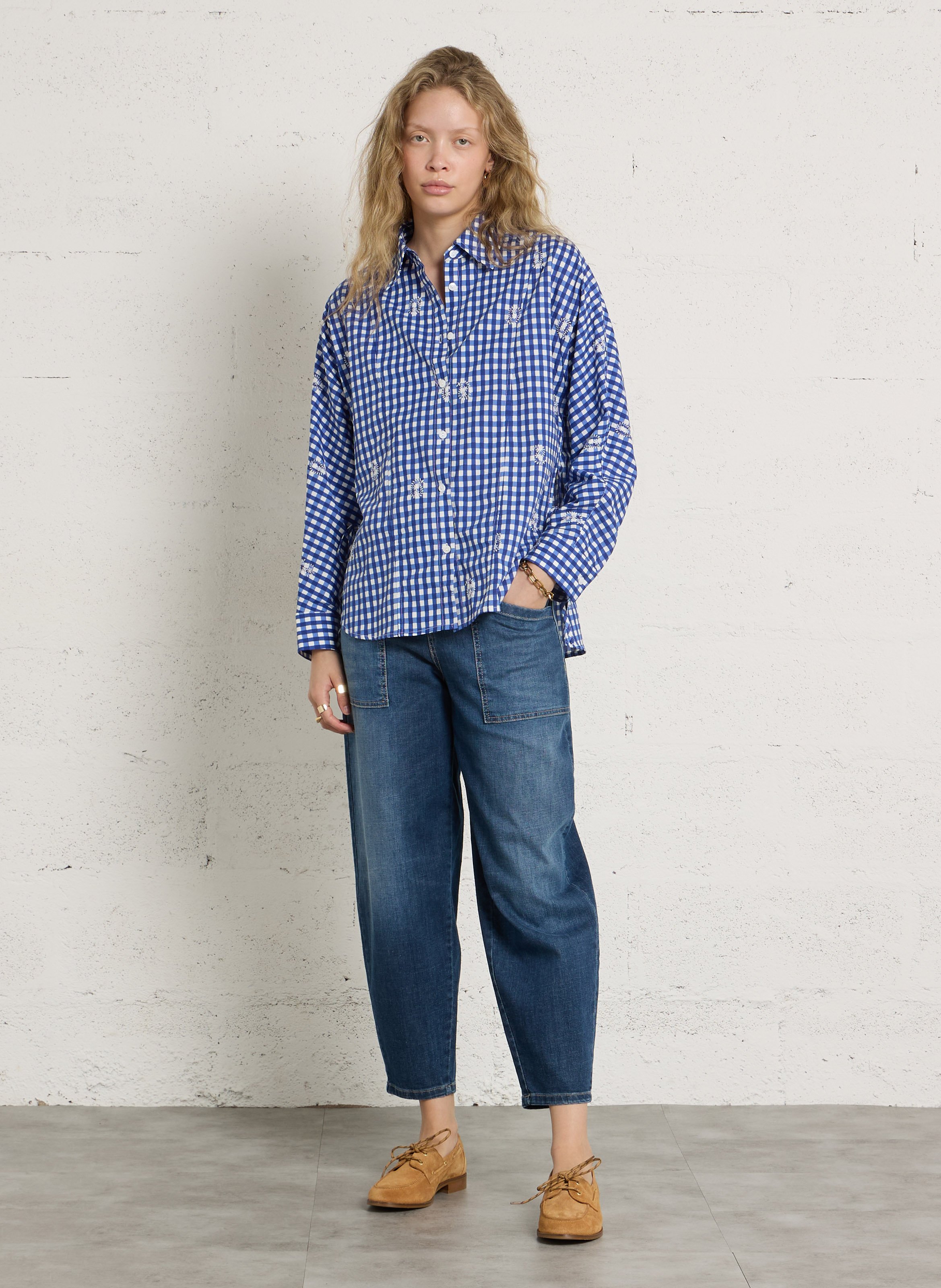 Broek met wijde pijpen van gemengd katoen PLEASE Blauw