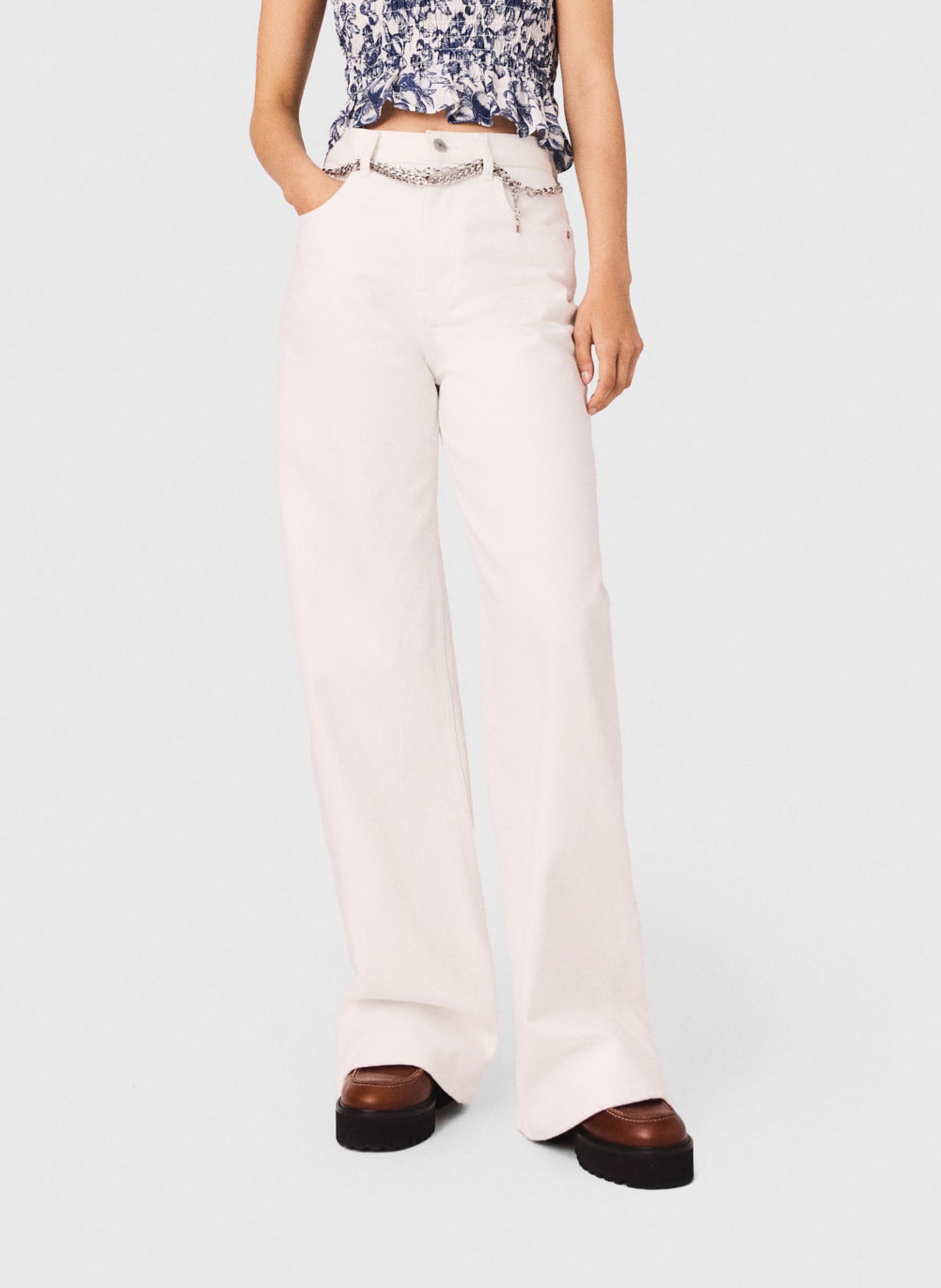 Cotton-blend wide-leg jeans MAJE White