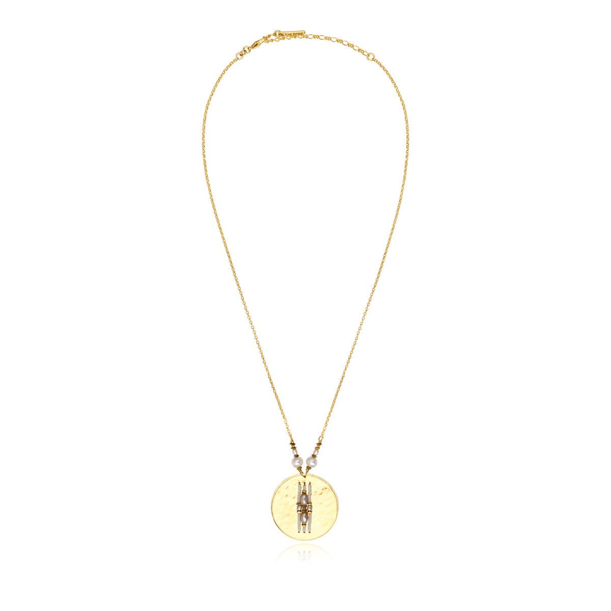 Adjustable pendant necklace   gold-plated SATELLITE PARIS White