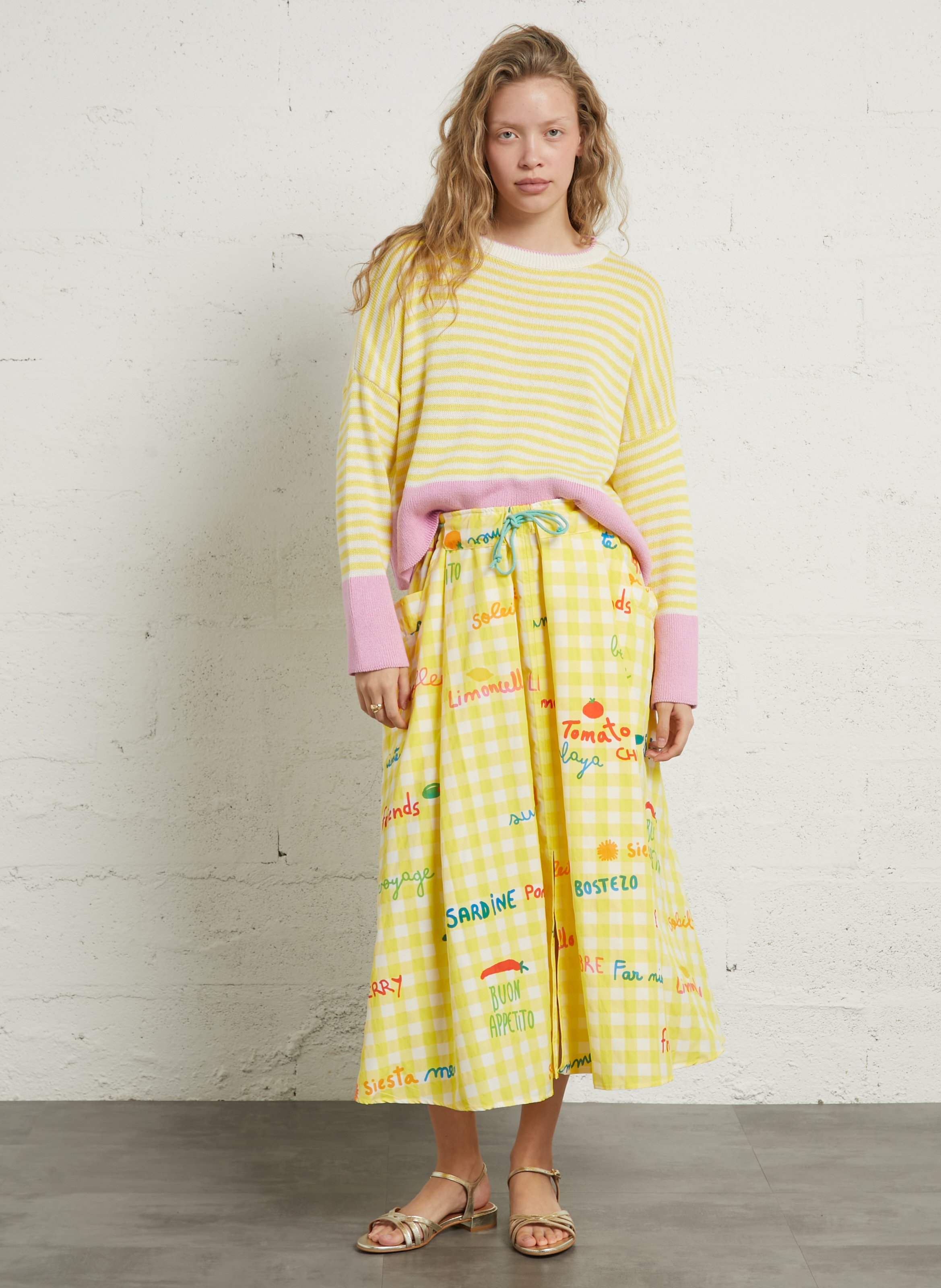Straight cotton-blend sweater with round neck DR BLOOM Yellow
