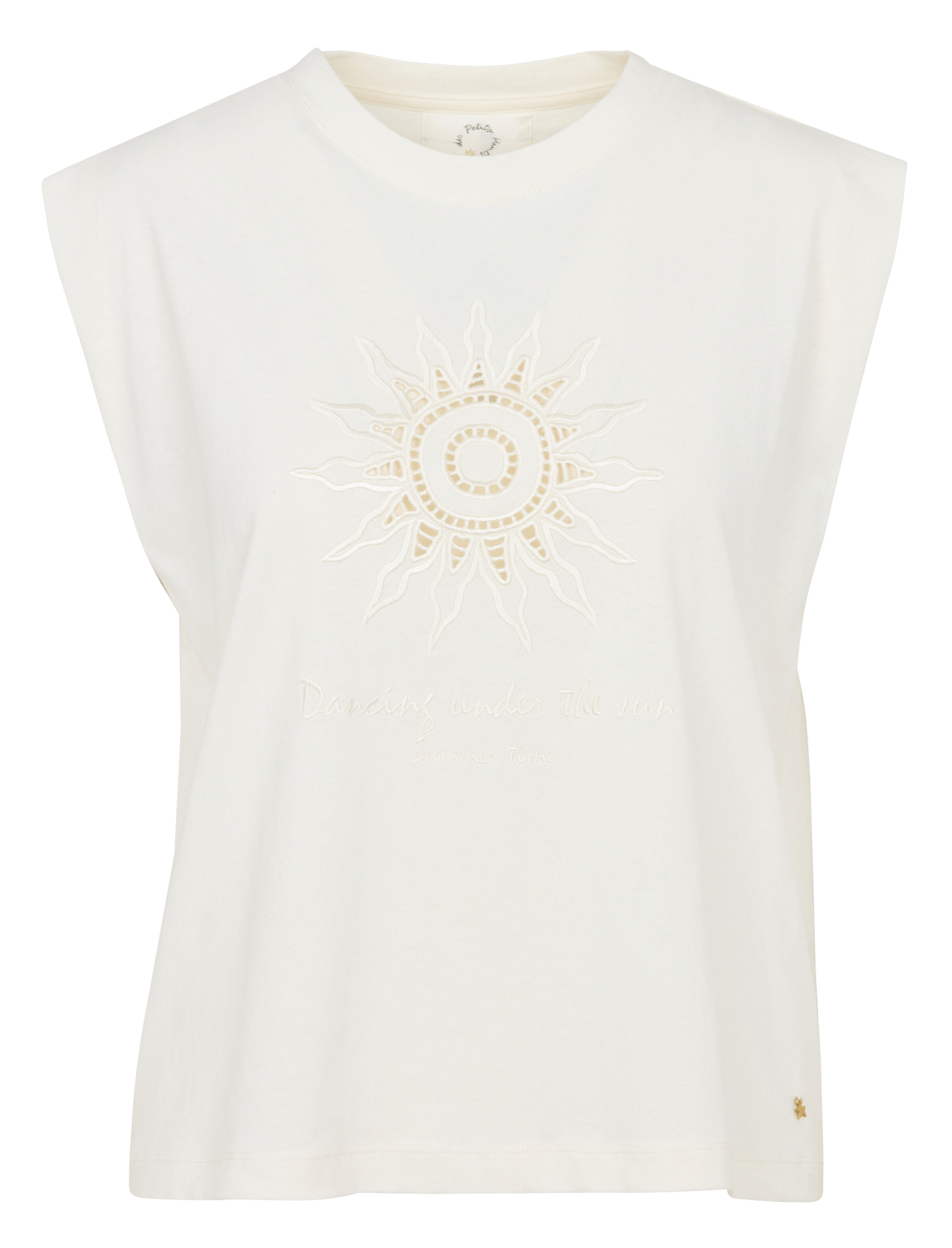 Sleeveless embroidered T-shirt DES PETITS HAUTS Beige