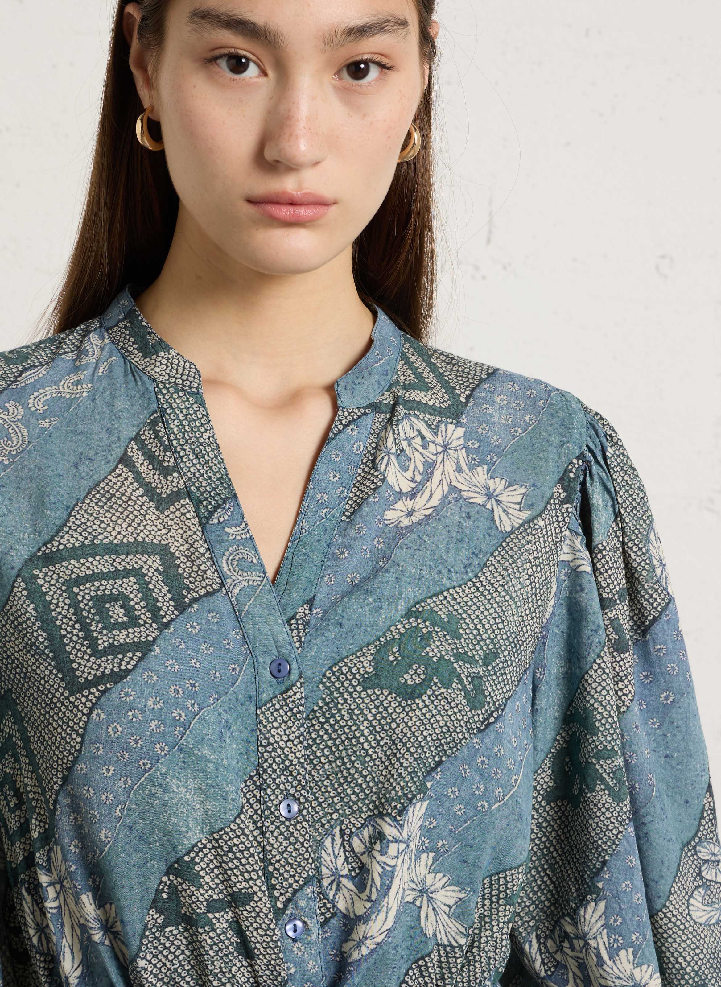 Bedrucktes Maxikleid aus 100% Viskose MAISON HOTEL Blau