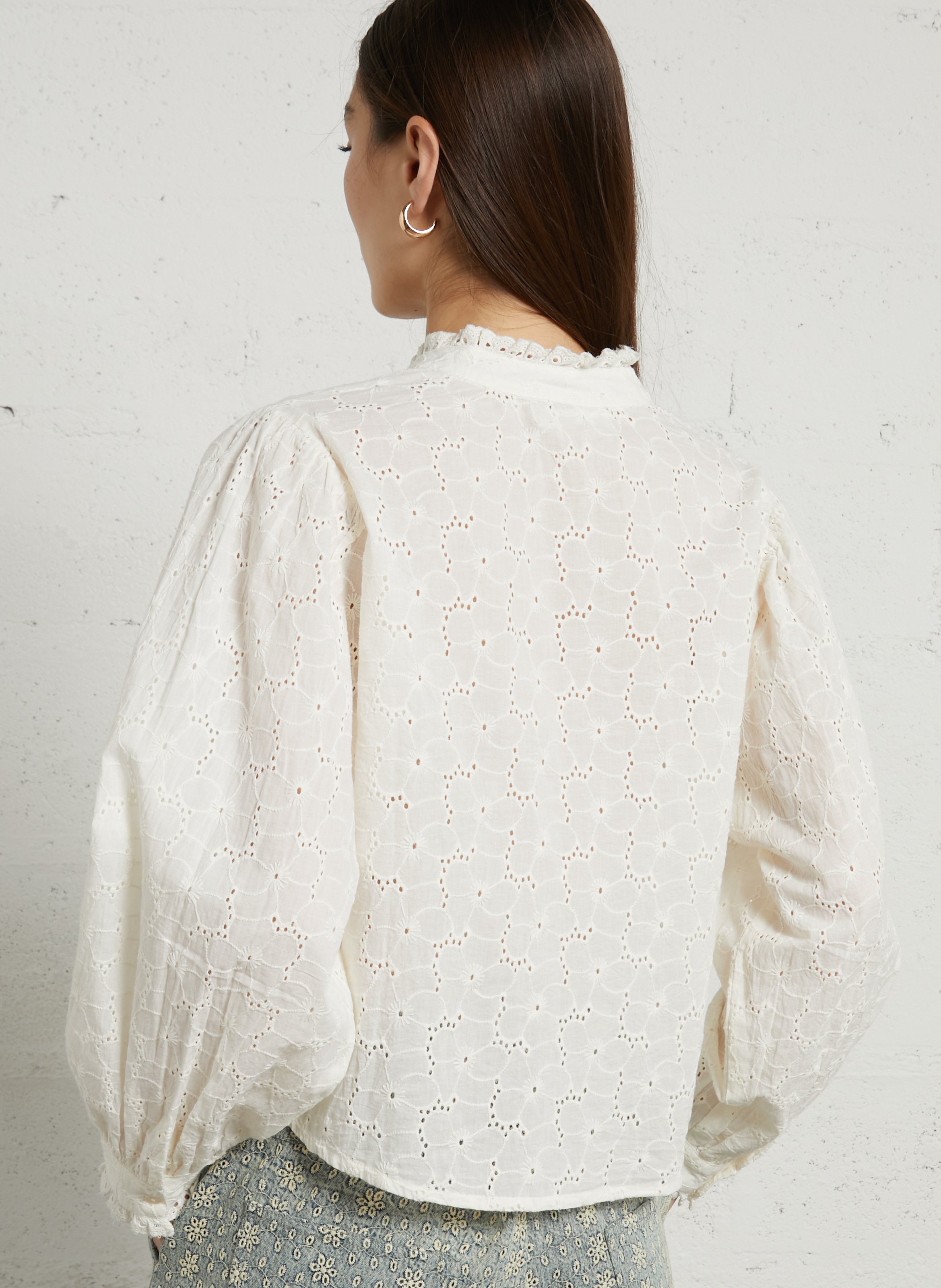 Blusa de algodón con cuello de pico Blanco