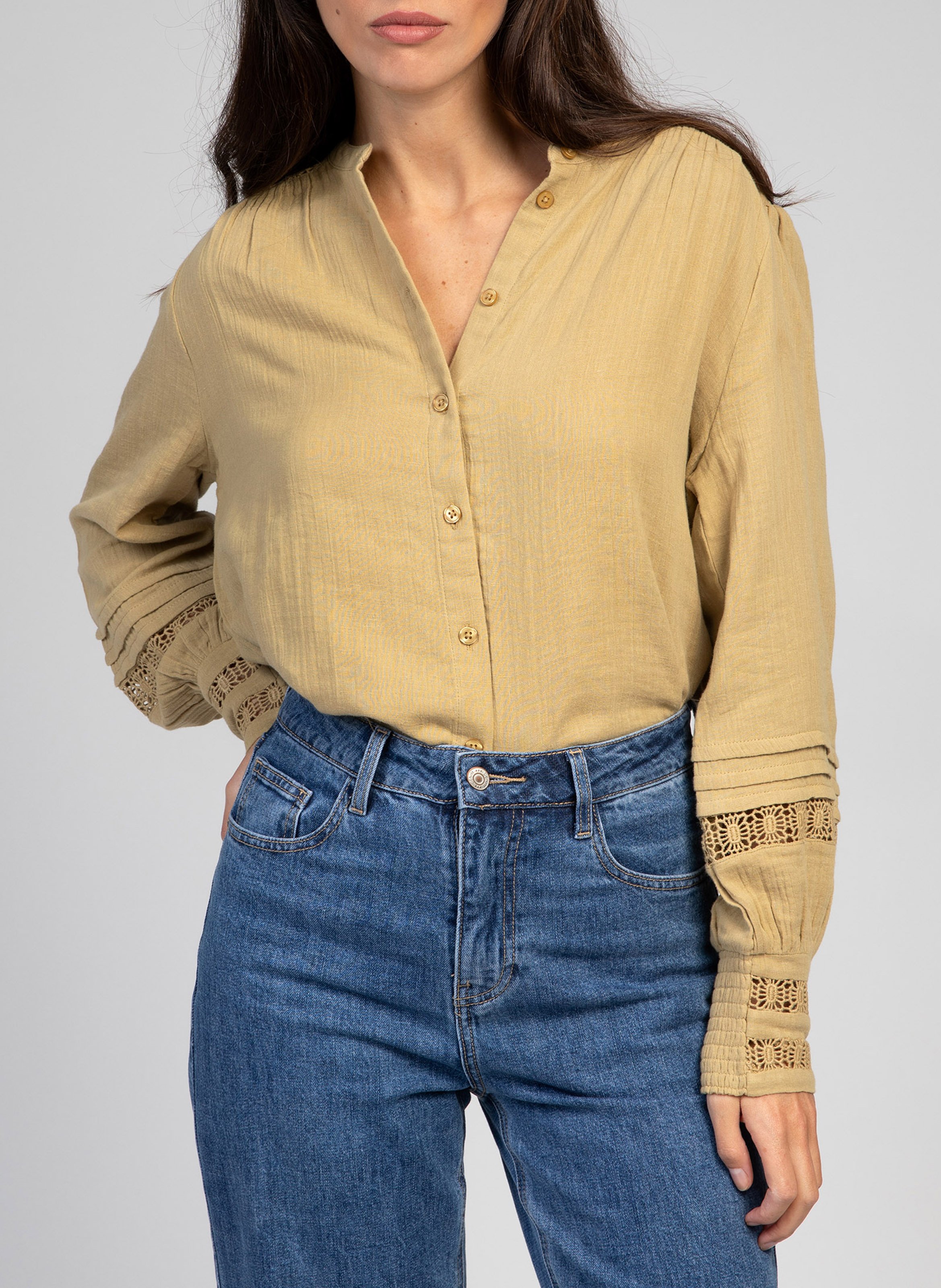 Gerade Bluse mit fantasievollen Details AN'GE Khaki