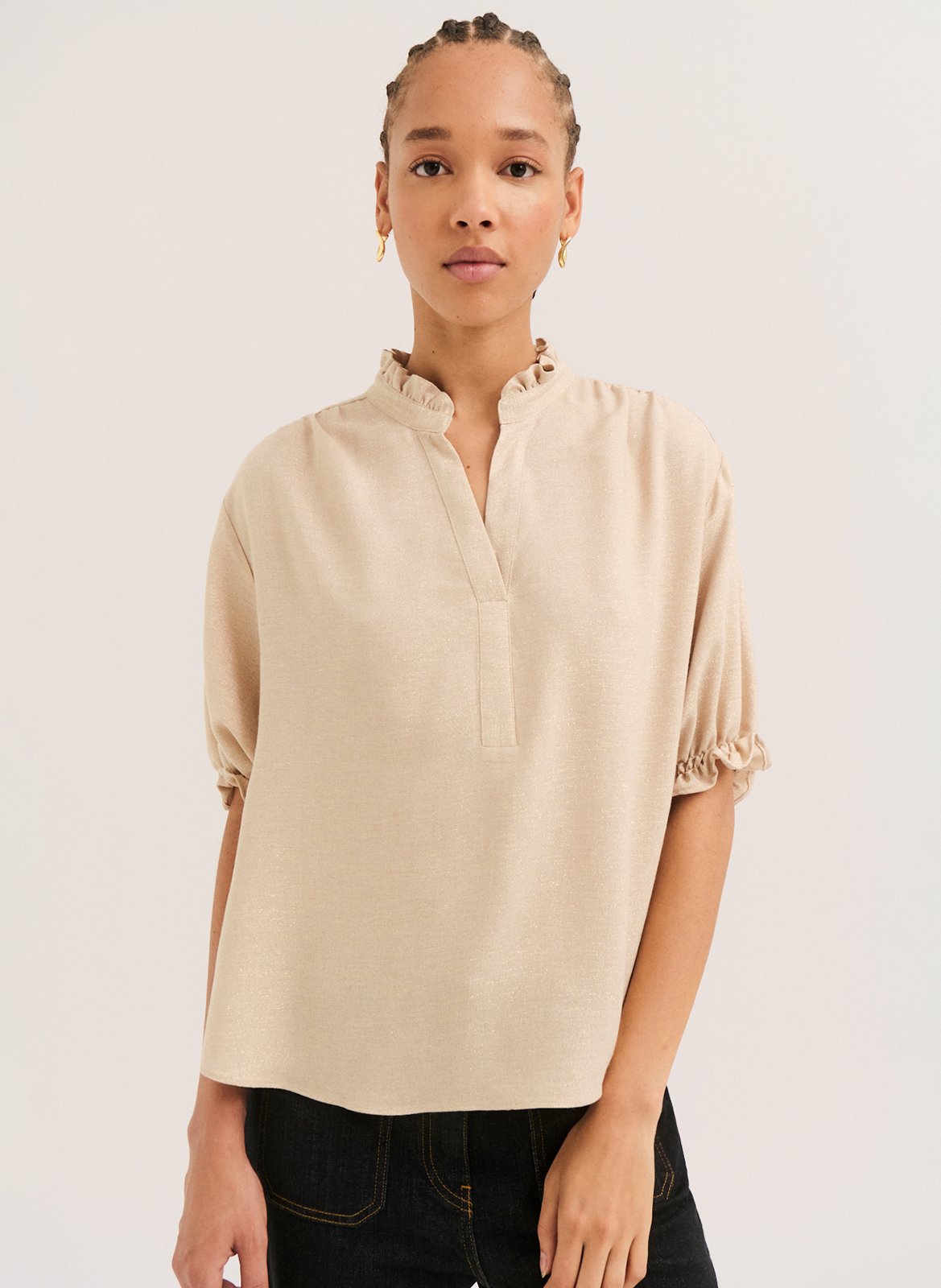 Oversized Sequined Turtleneck Top PABLO Beige