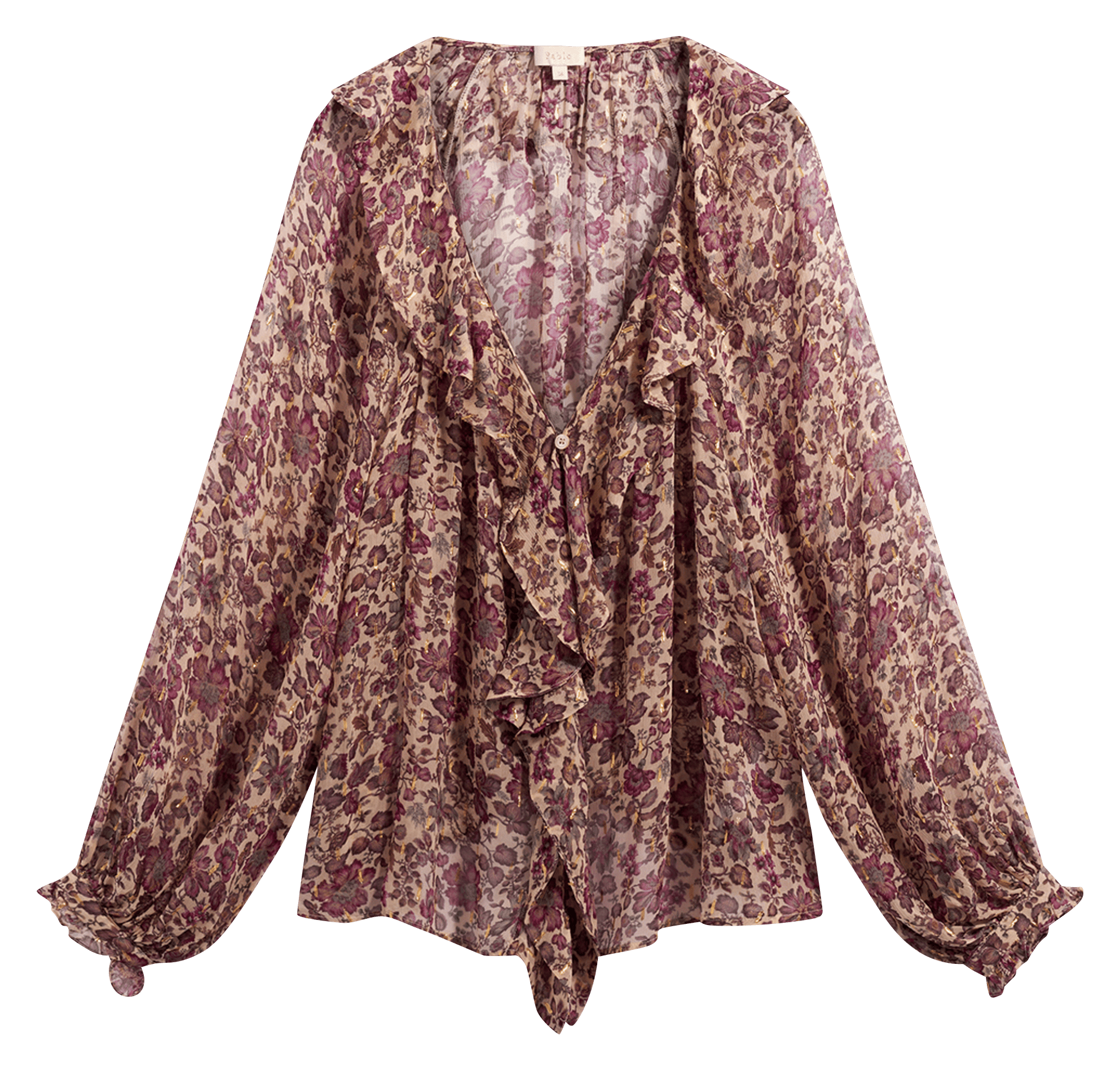 Straight-cut printed V-neck blouse PABLO Beige