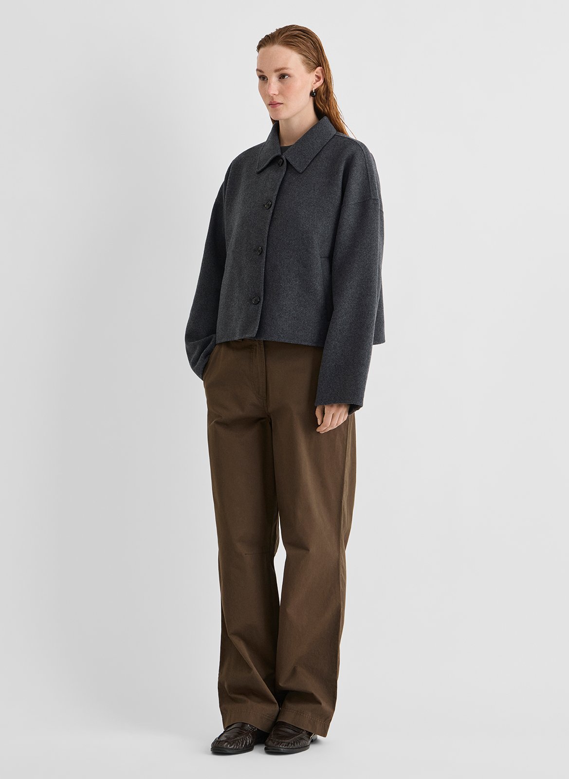Manteau ample boutonné uni ROUGE EDIT Gris
