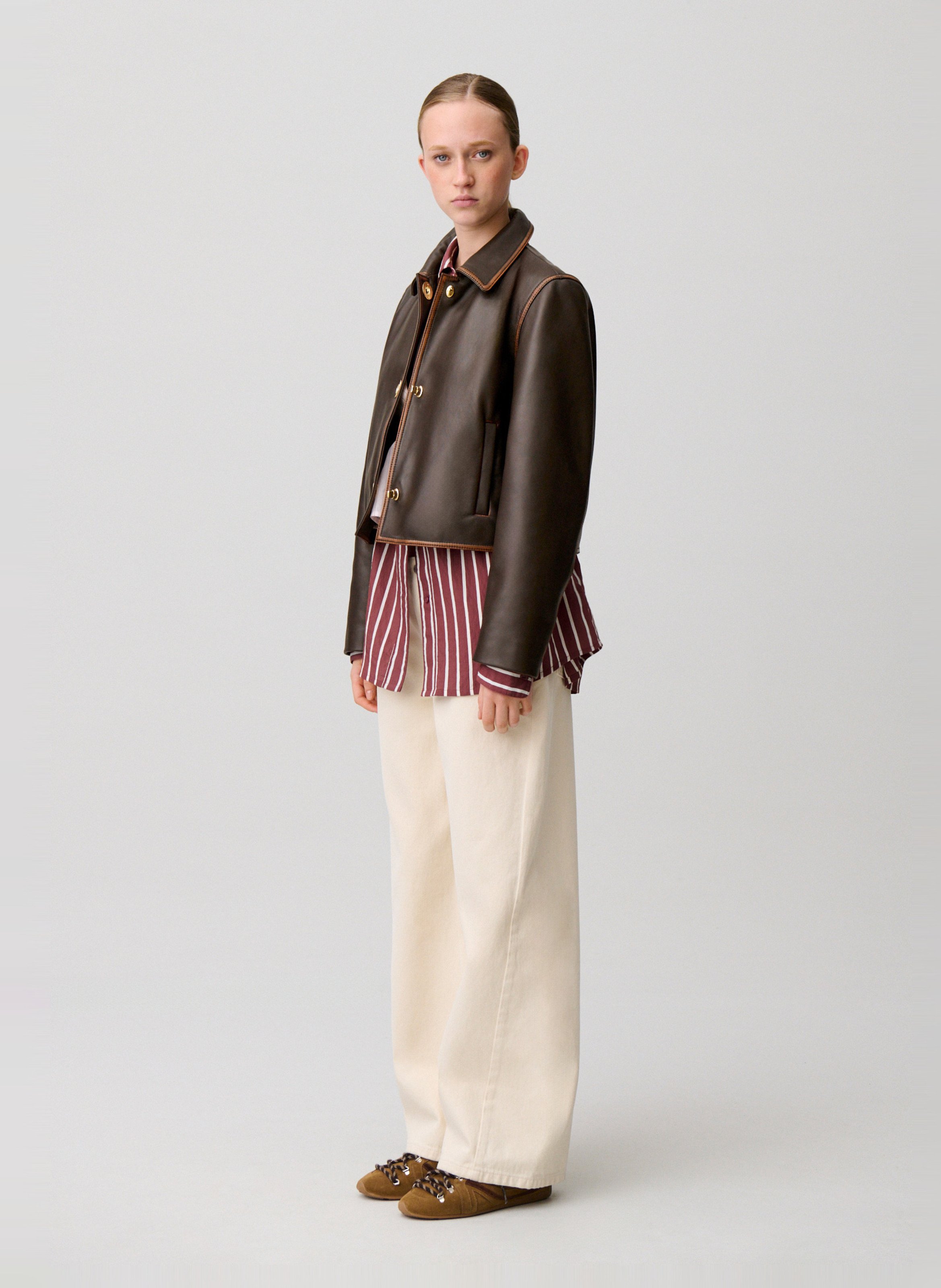 Waxed straight short jacket with buttons CLAUDIE PIERLOT Brown