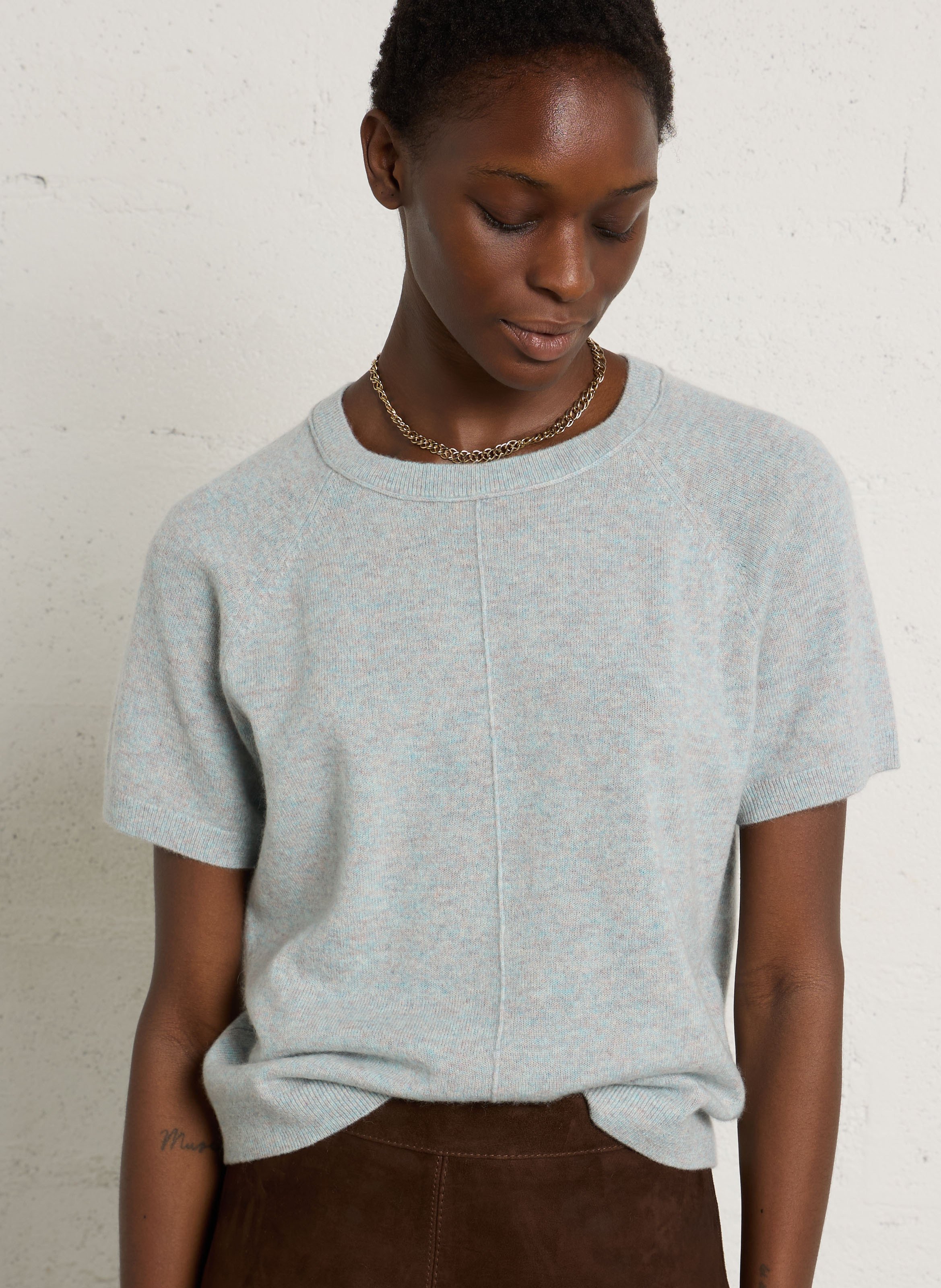 Pull droit col rond en cachemire MAISON 123 Bleu