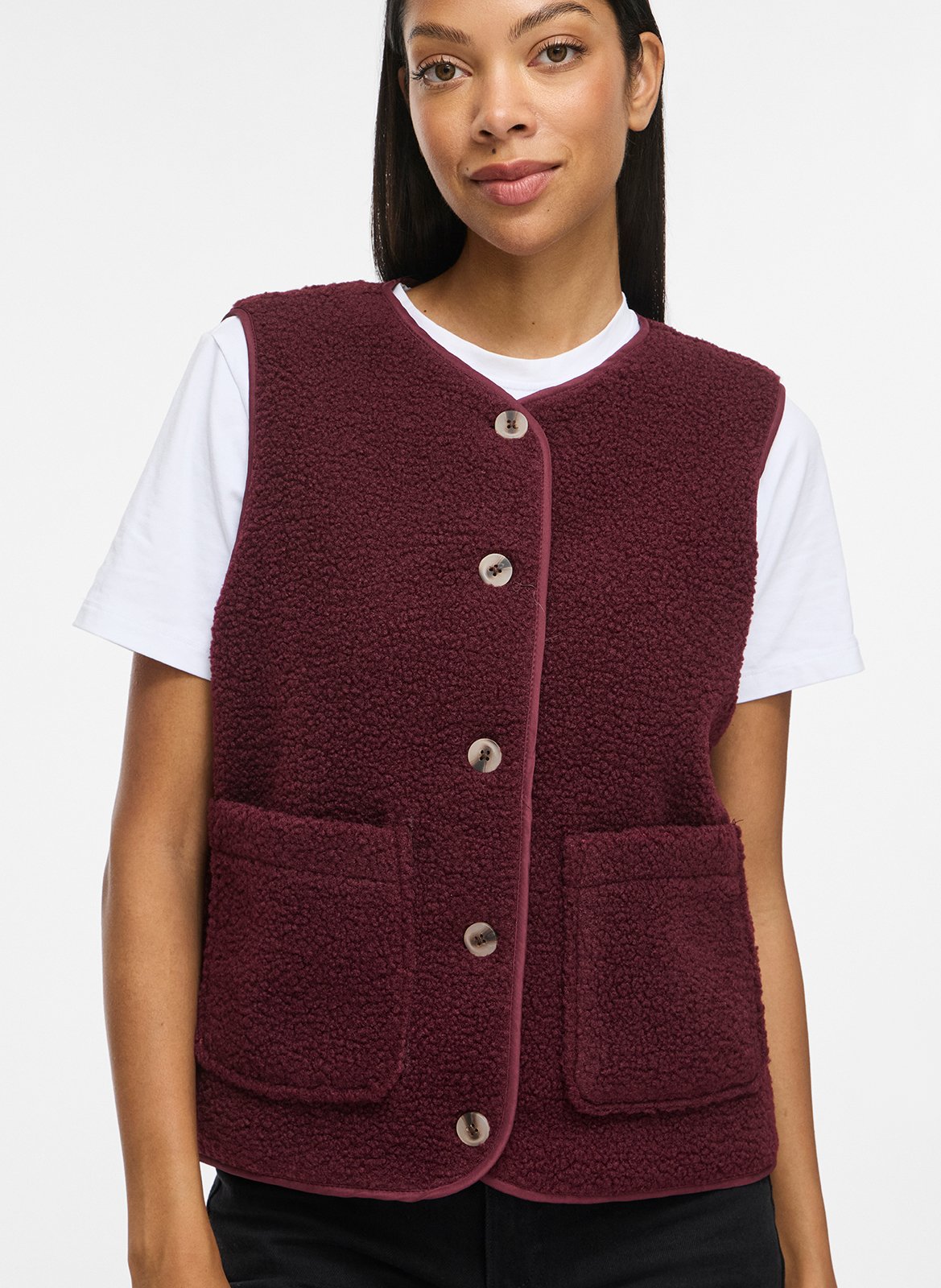 Manteau droit col rond en sherpa VILA Marron