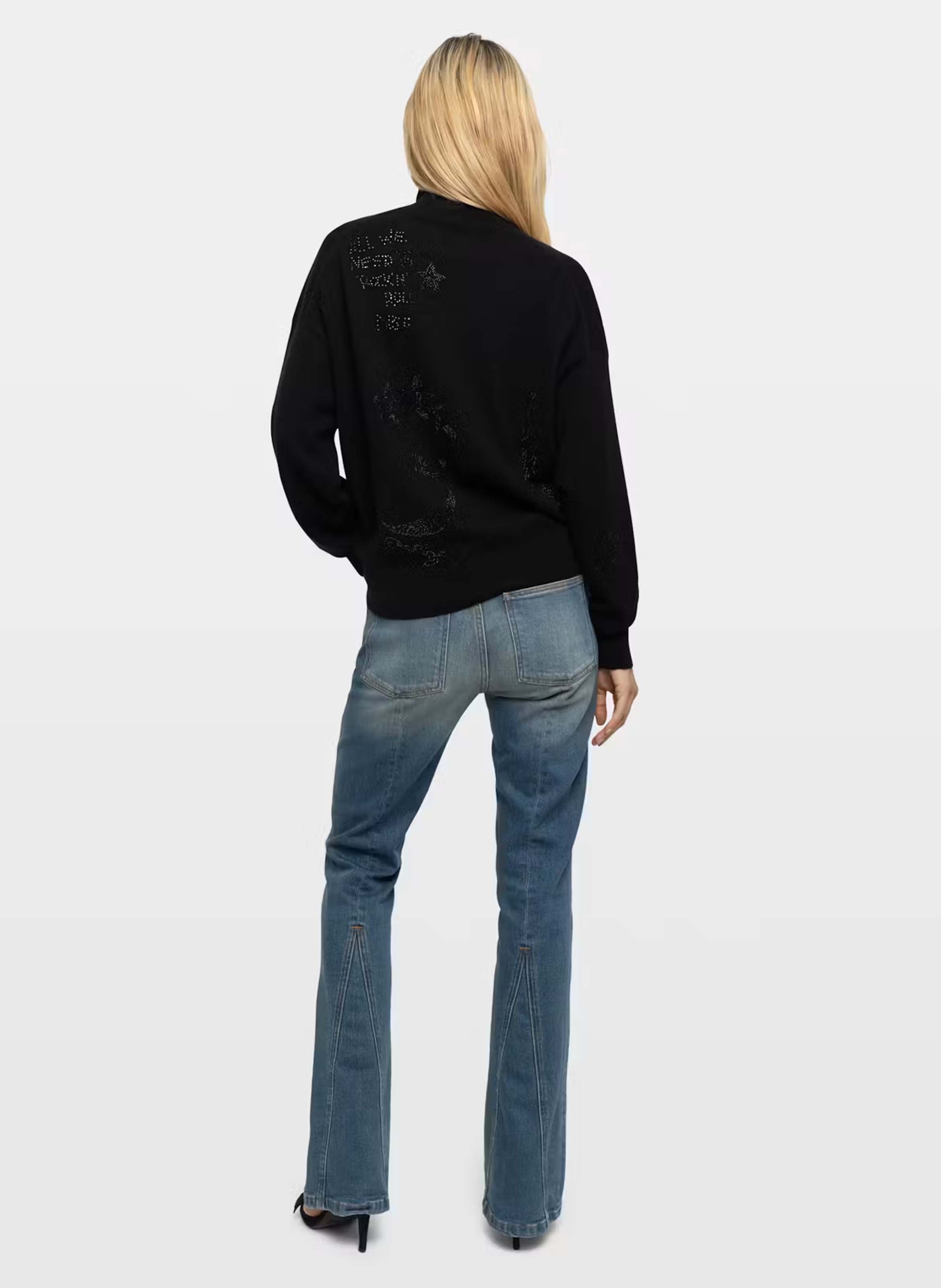 Pull droit col montant à strass en cachemire ZADIG&VOLTAIRE Noir