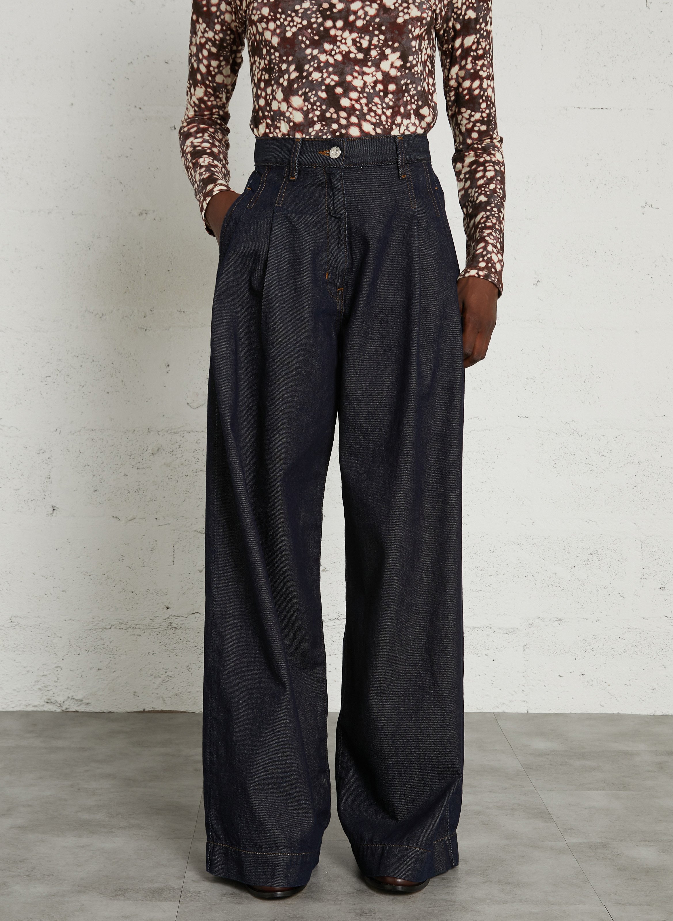 Pantalon droit large en coton BELLEROSE Bleu