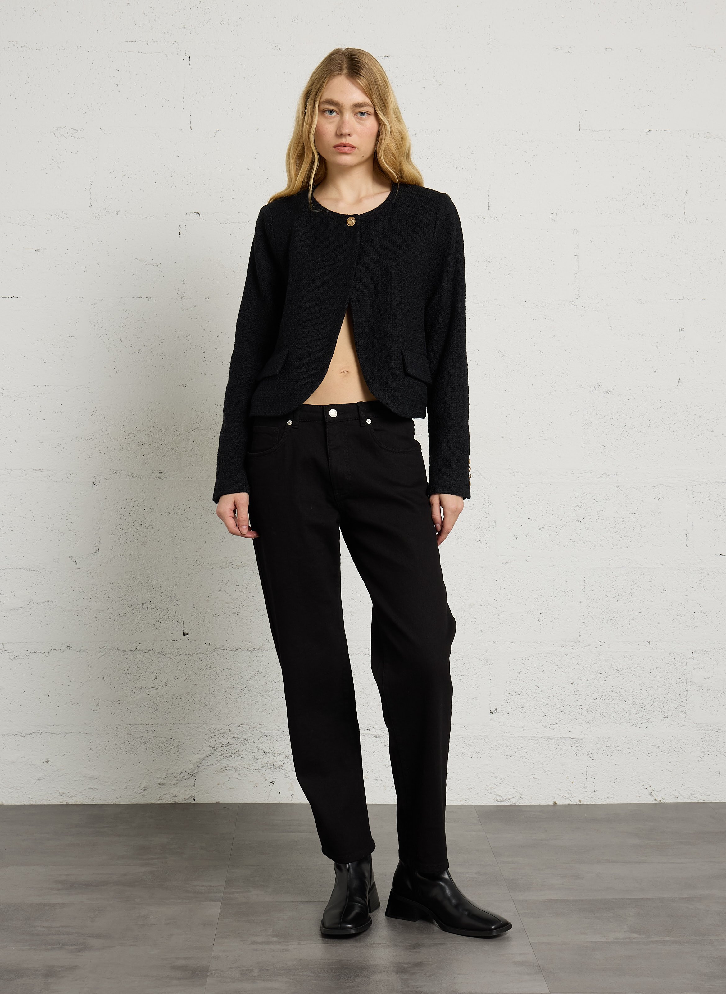 Short and straight tweed effect jacket IKKS Black